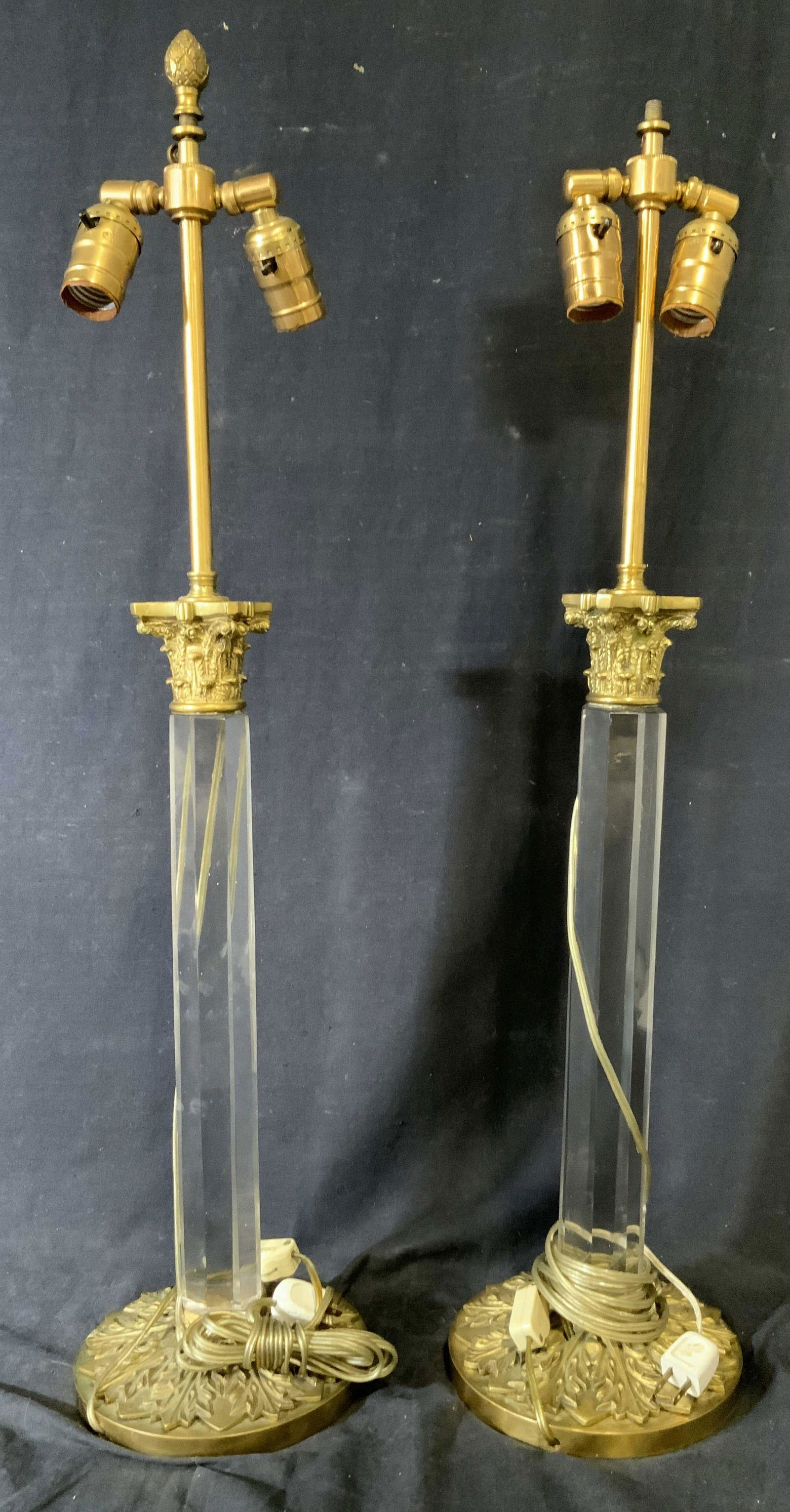 Pair Brass and Composite Columned Tabletop Lamps (1 of 6)