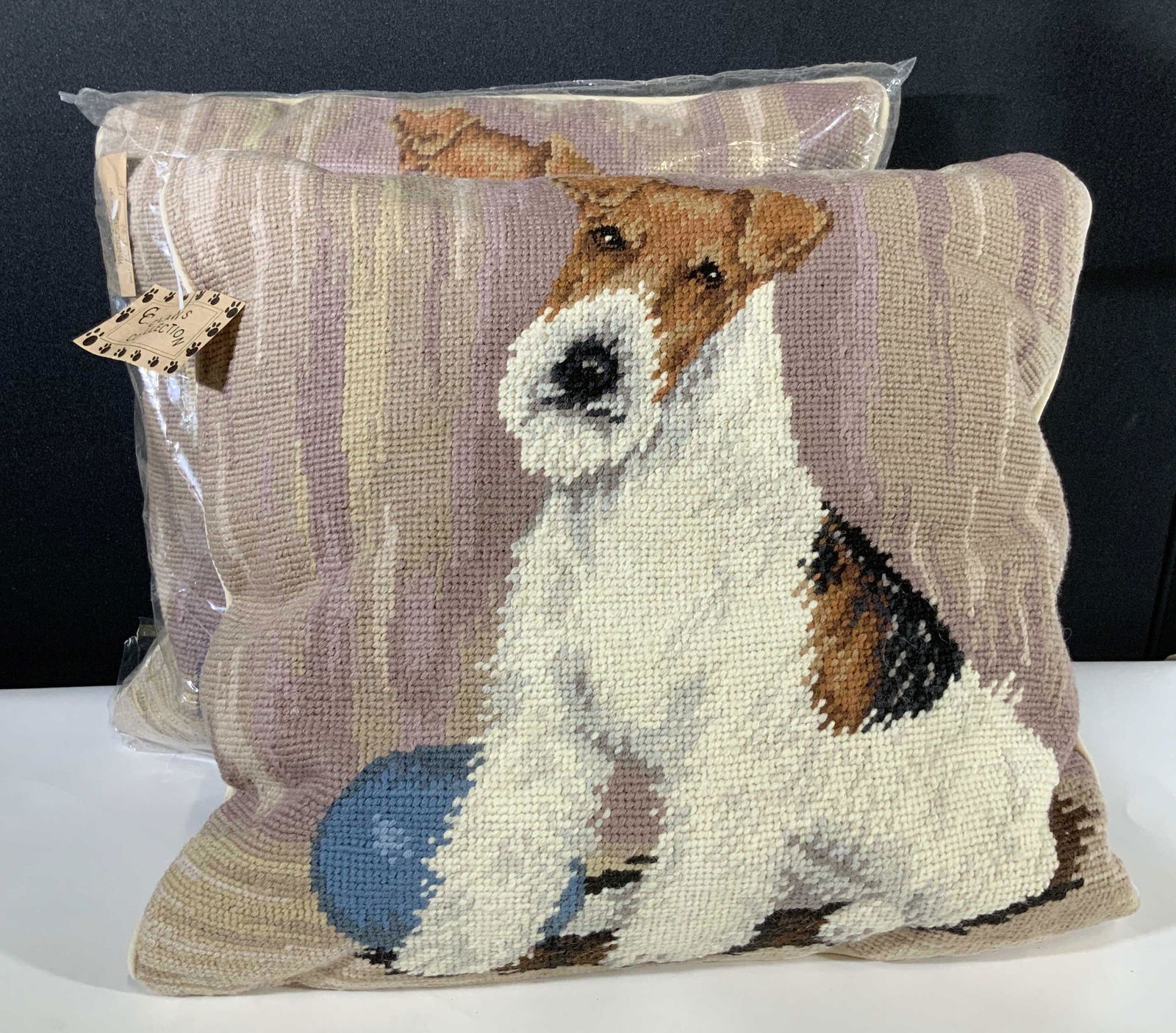 Pair Wool Needlepoint Dog Pillows, Hand Crafted (1 of 7)
