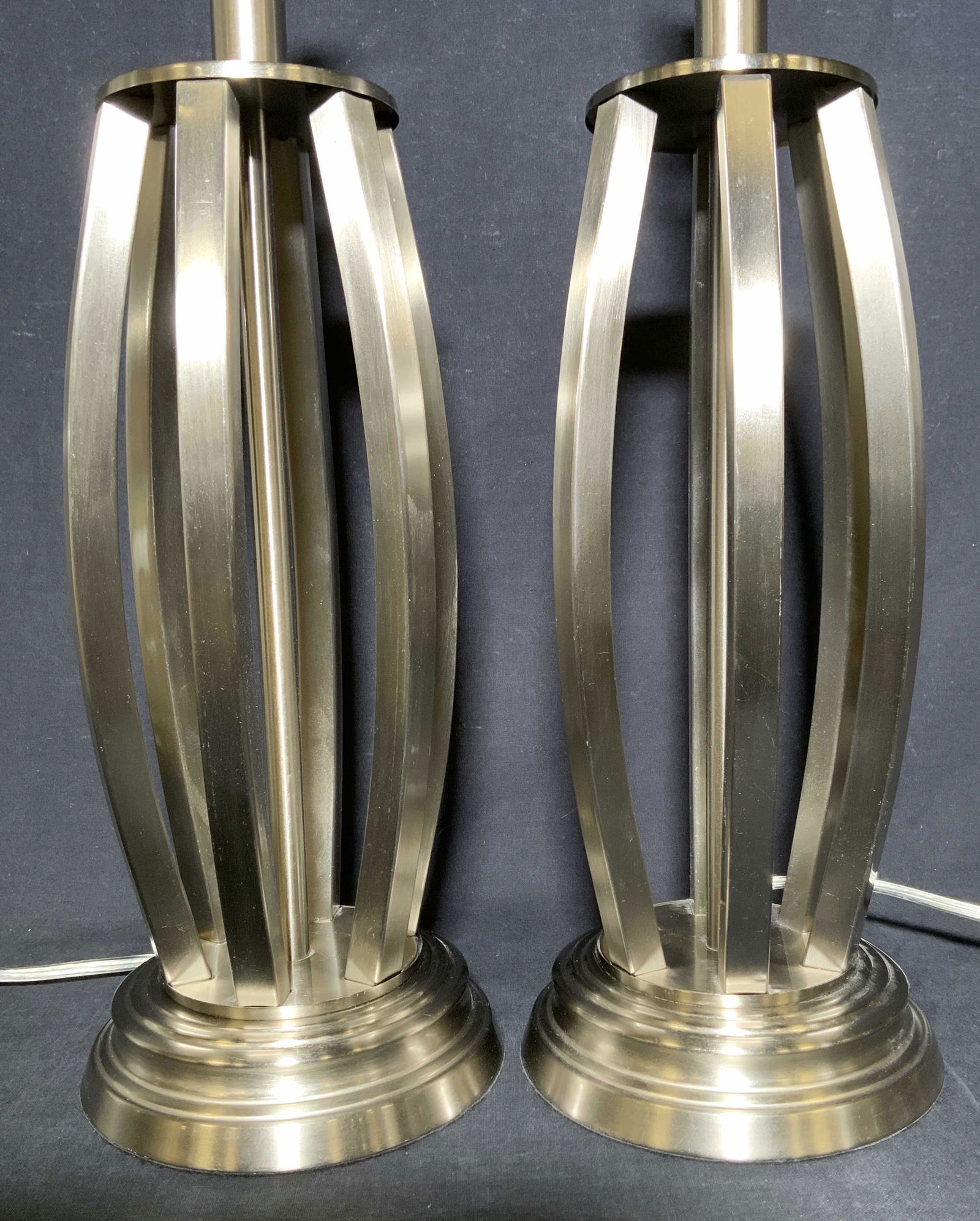 Pair Tabletop Lamps w Brocaded Shades (1 of 5)