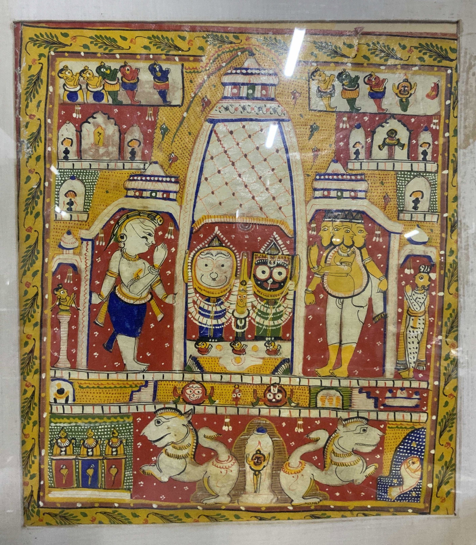 Jagannath Temple Acrylic on Unstretched Canvas: Jagannath Temple Acrylic on Unstretched Canvas, no apparent inscriptions or marks to piece, verso reads ‘89. The god Jagennath, Lord of the World. This is another folk-art depiction of Jagannath. Se