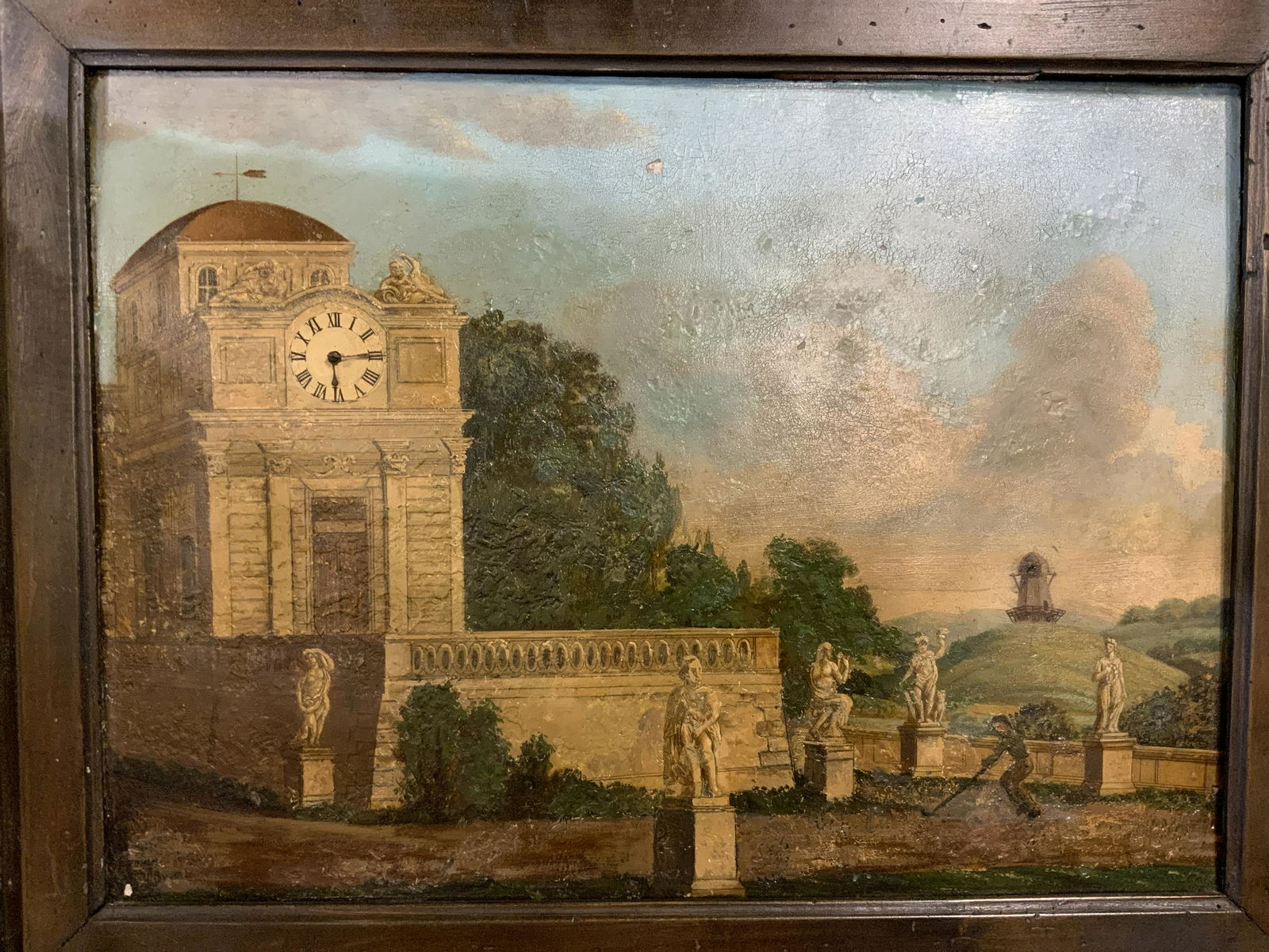 Framed Oil on Metal Panel with Clock (1 of 8)