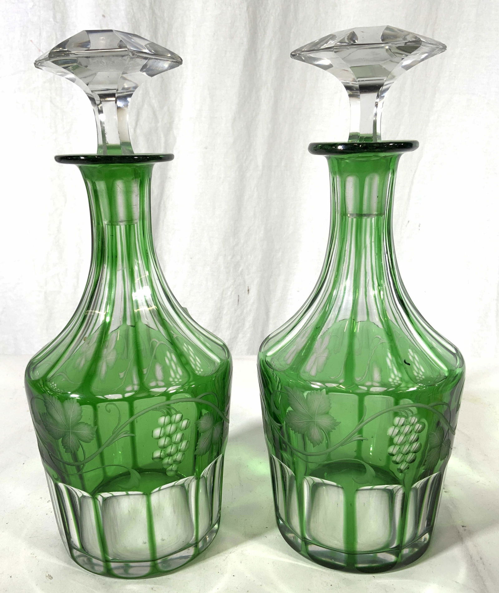 Pair Bohemian Glass Decanters W Stoppers (1 of 8)