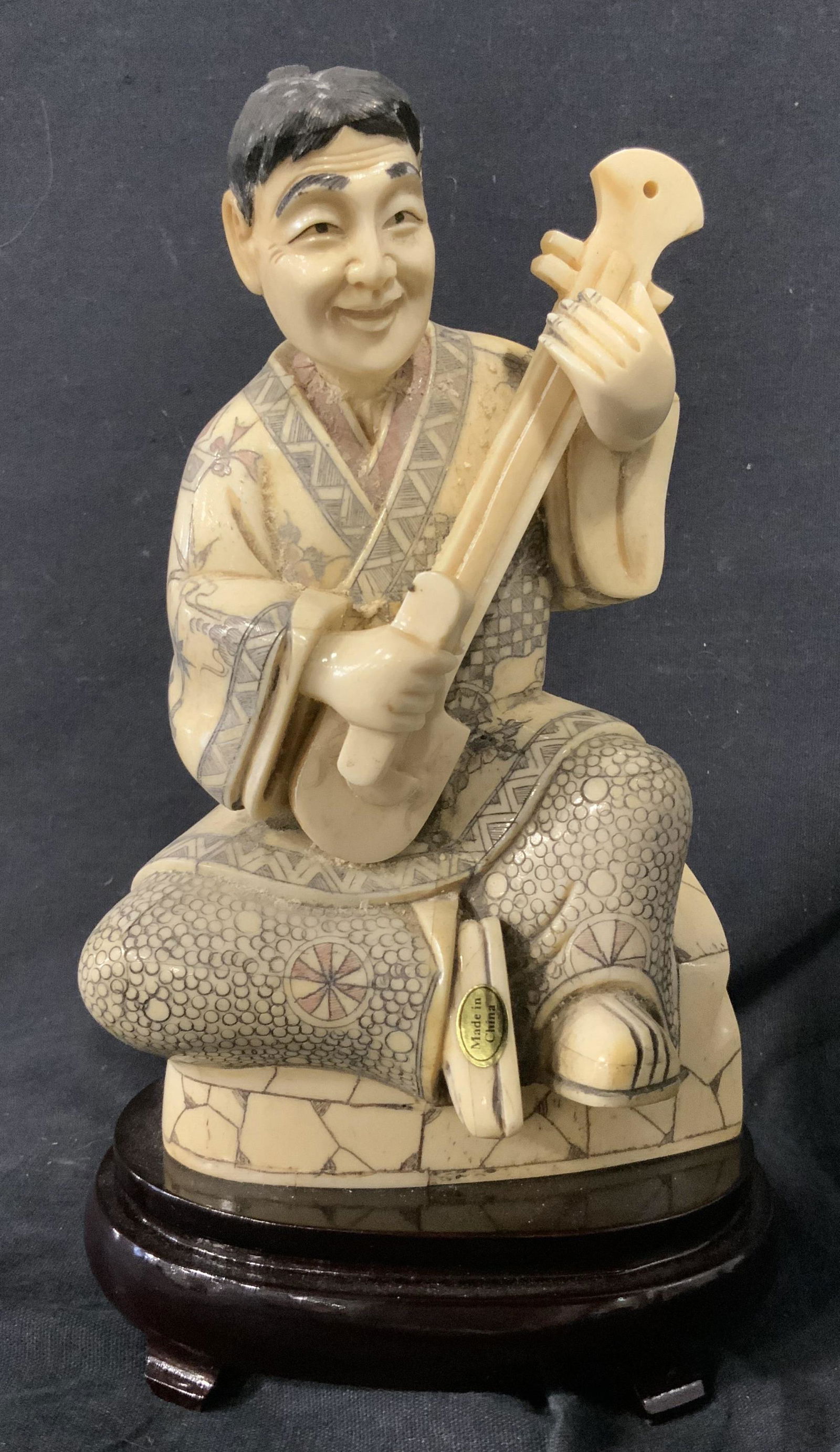 Asian Male with String Instrument Resin Figural (1 of 8)