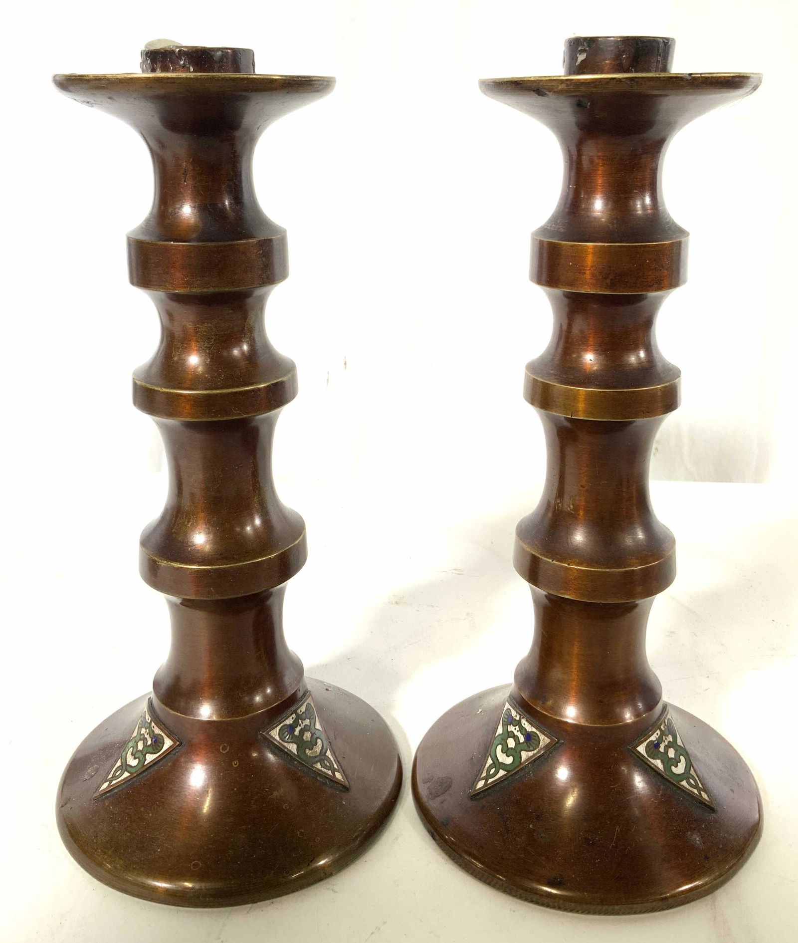 Pair Vintage Metal Candlesticks W Cloisonné Detail (1 of 7)