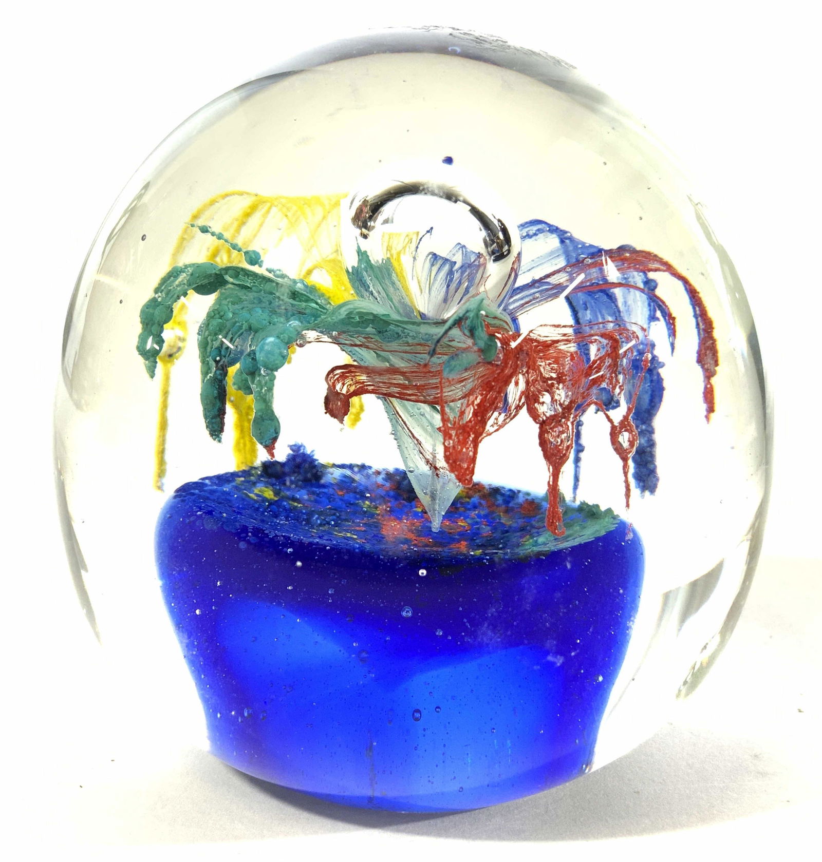 Art Glass Paperweight W Floral Detail (1 of 7)