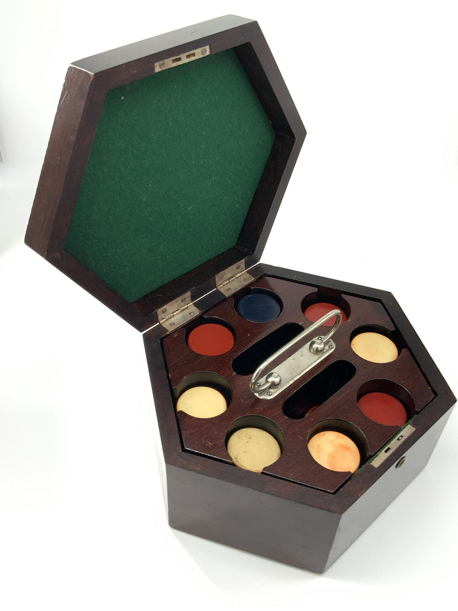 Vintage Poker Set W/ Hexagonal Wooden Case (1 of 11)