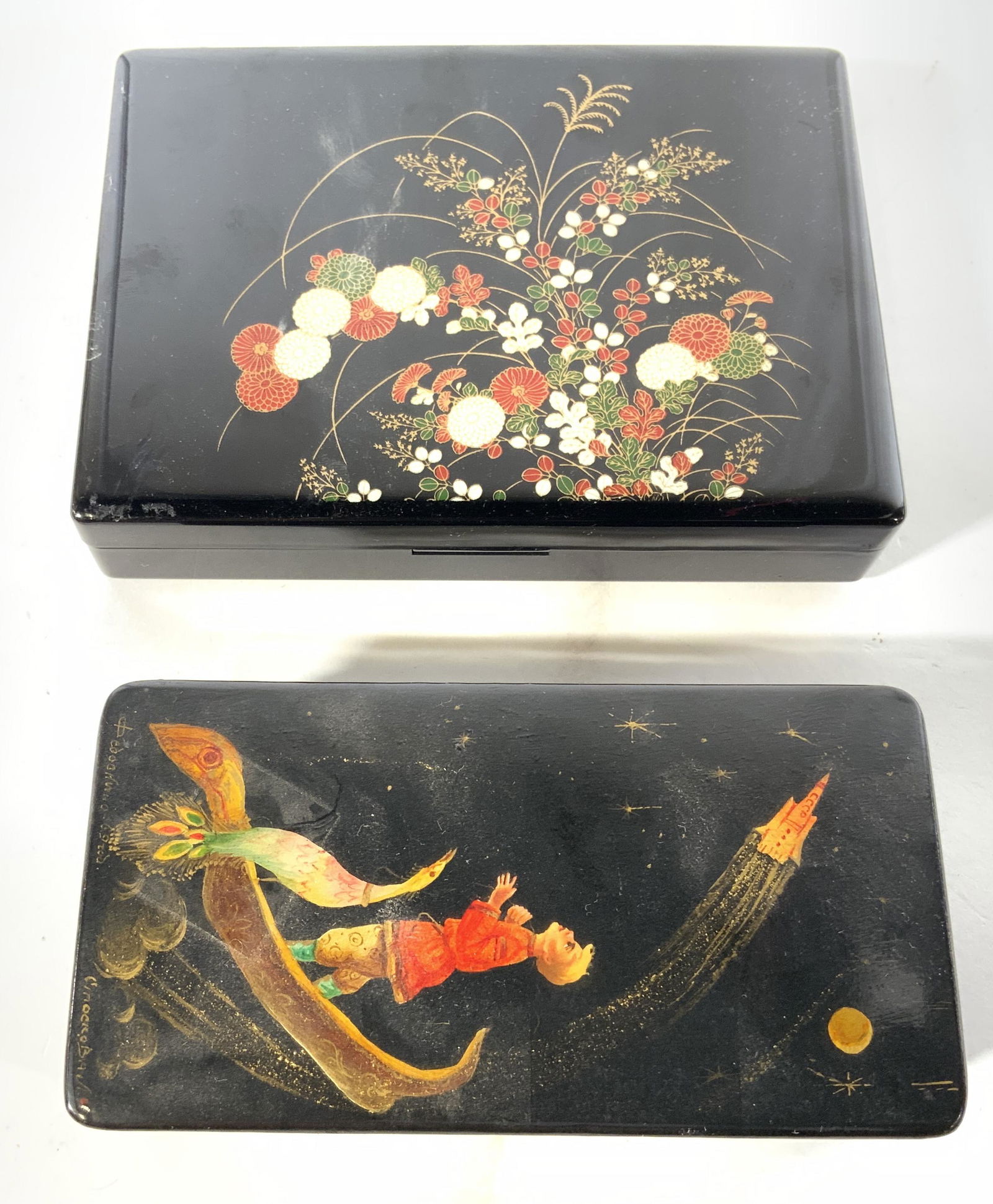 Lot 2 Asian Lacquered Trinket & Tissue Box (1 of 9)