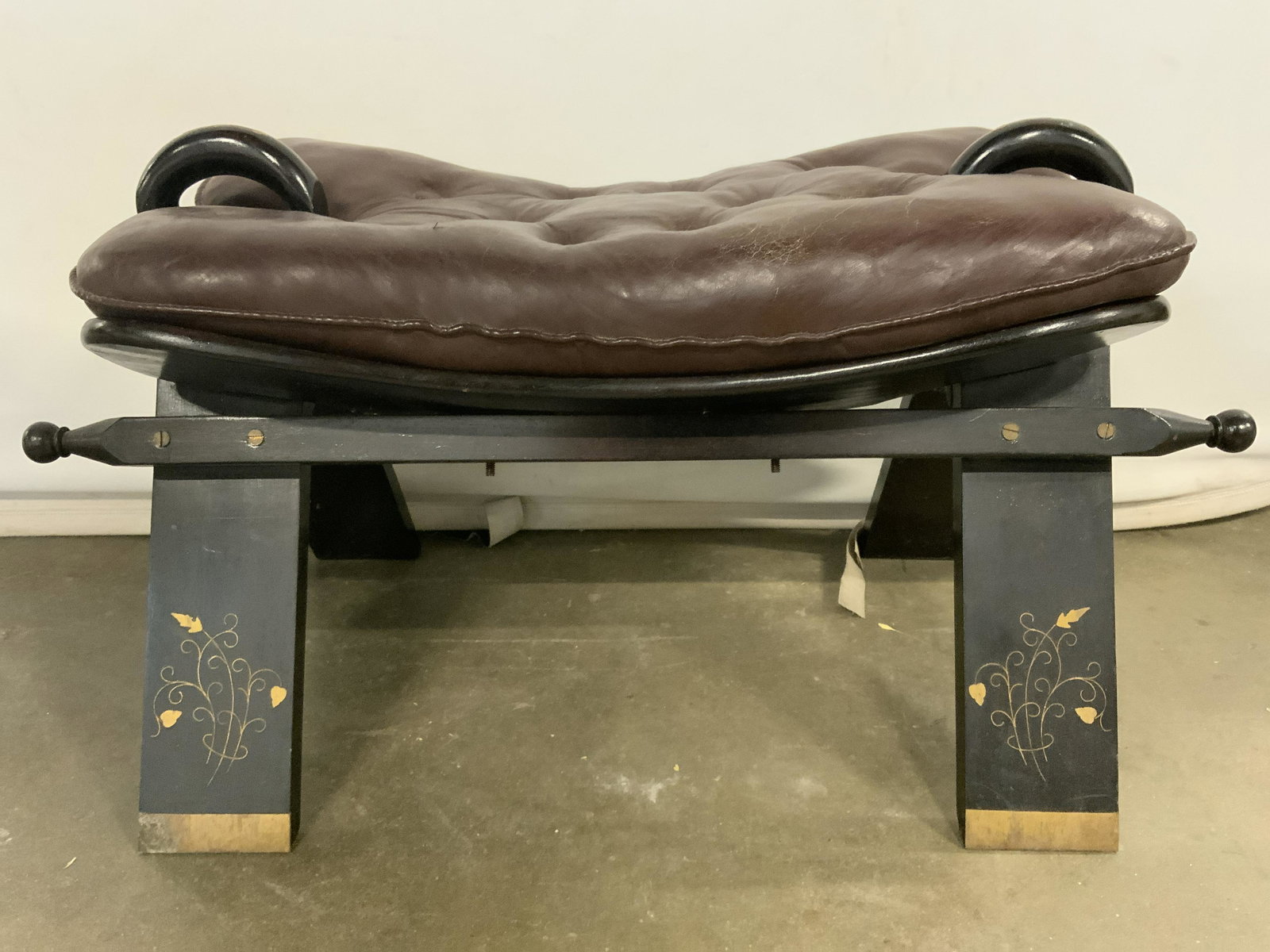 Vntg Lacquered Stool W Tufted Leather Cushion (1 of 10)