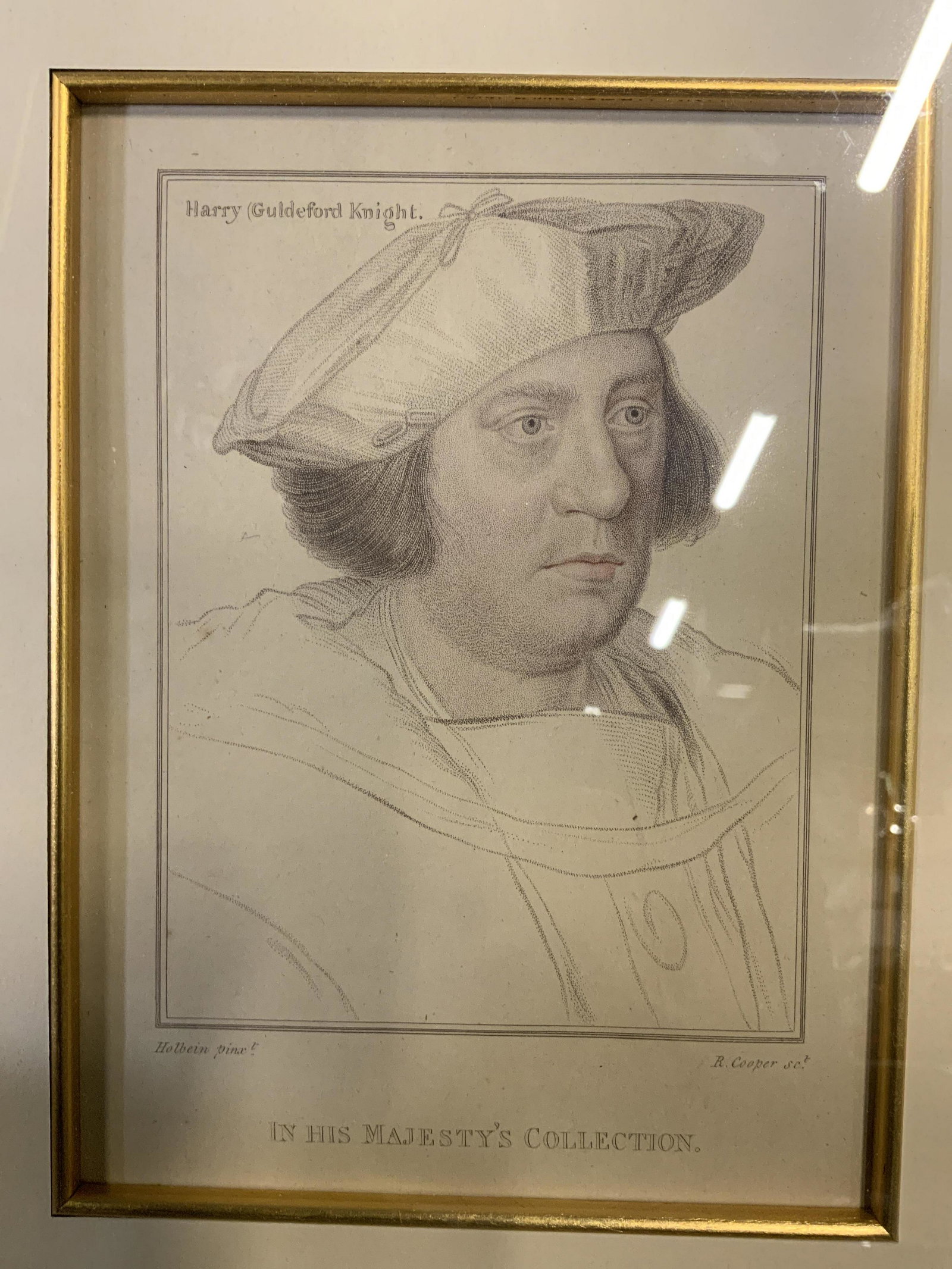 Harry Gulderford Knight Engraving: Harry Gulderford Knight Engraving, lower center reads ‘In His Majesty’s Collection’, lower right reads ‘R. Cooper’, verso reads ‘Windwood Gallery’, subject a portrait of Sir Henry Guildf