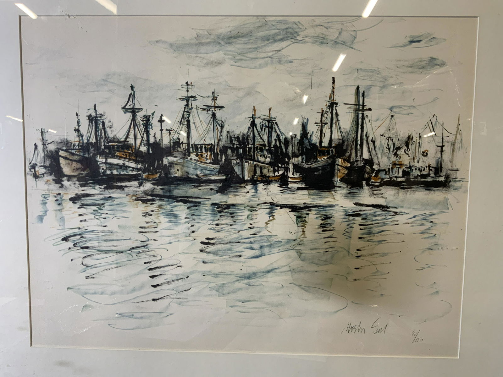 Signed Framed Seascape Watercolor and Ink Artwork (1 of 11)