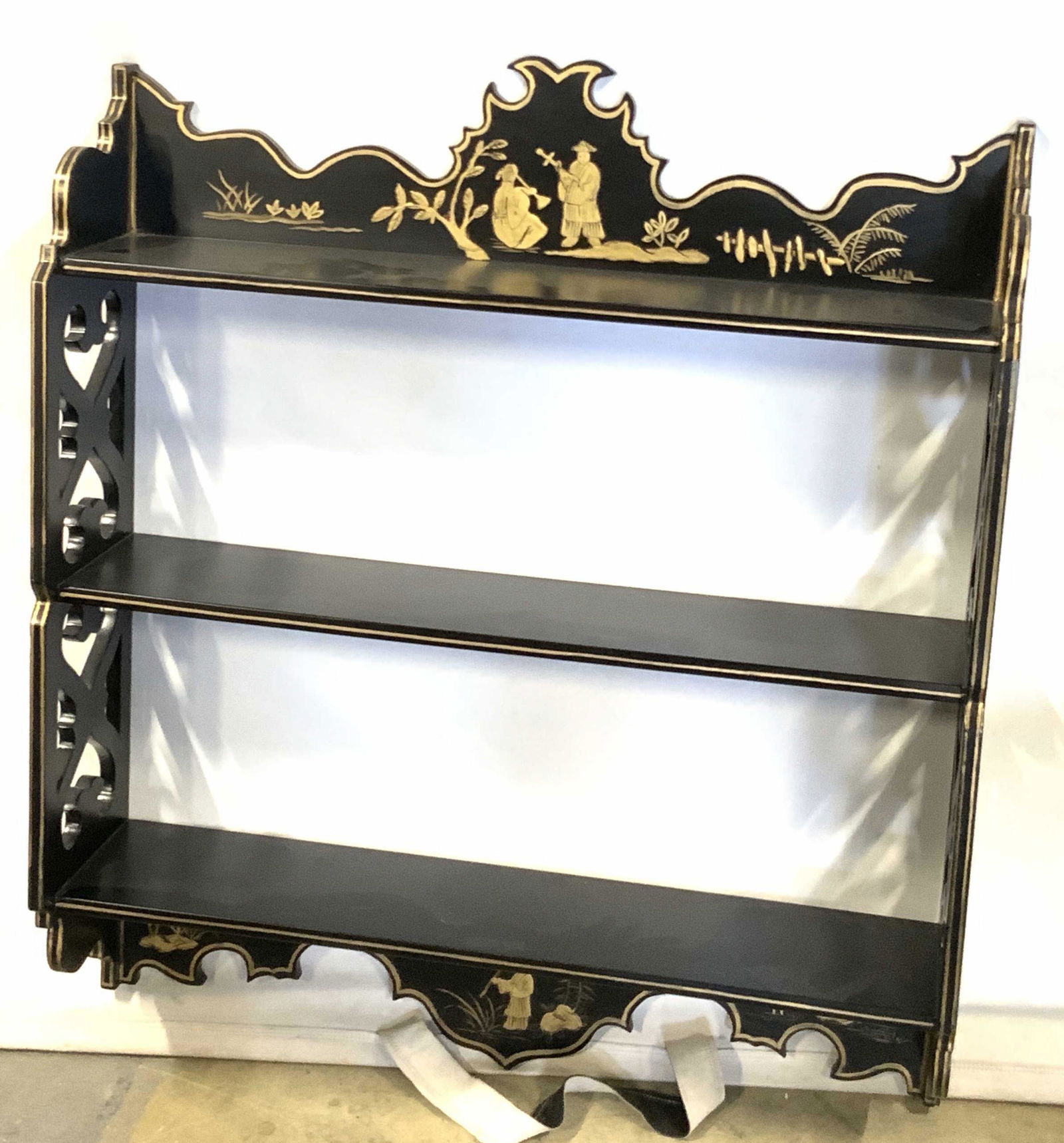 Vintage Painted Asian Wooden Wall Shelf (1 of 11)