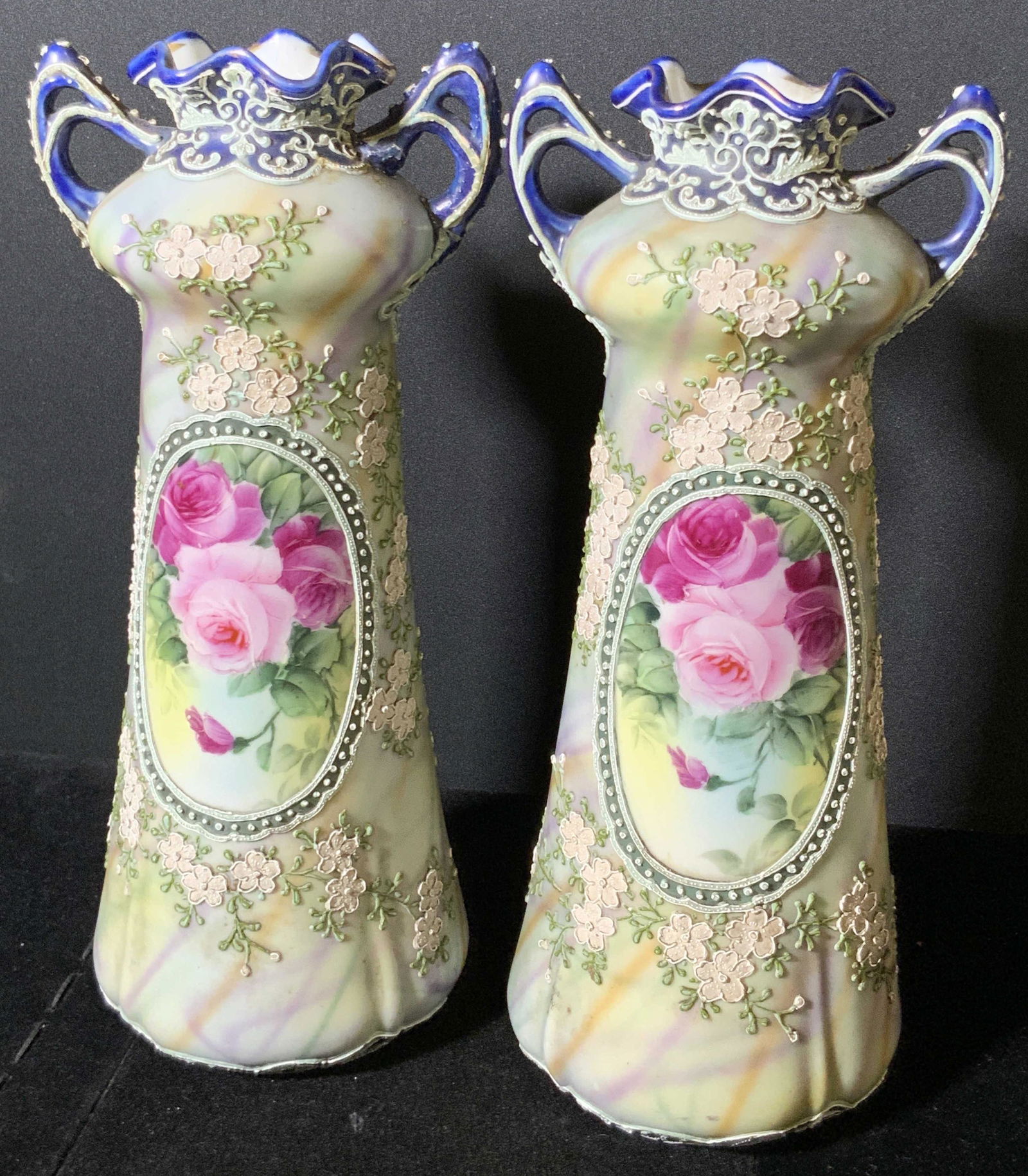 Pair Vintage Signed Hand Painted Porcelain Vases (1 of 13)