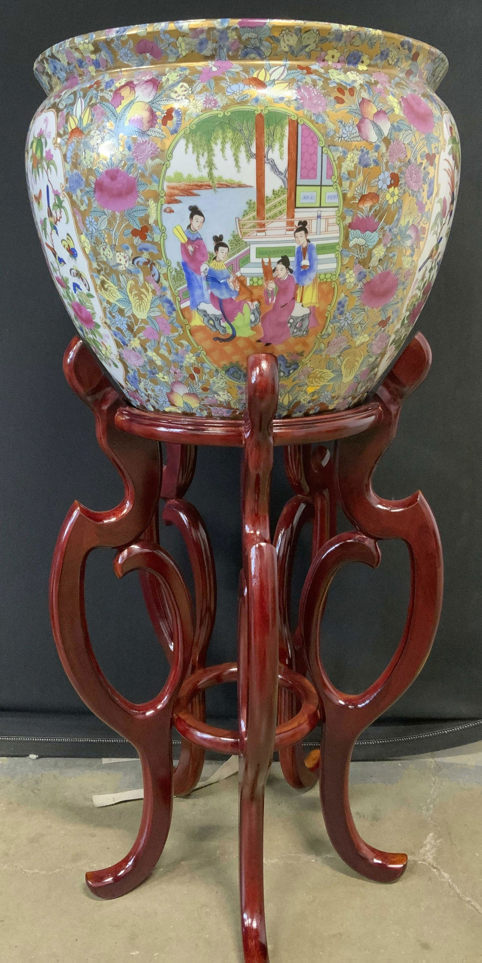 Hand Painted Asian Fishbowl Planter w Stand (1 of 12)