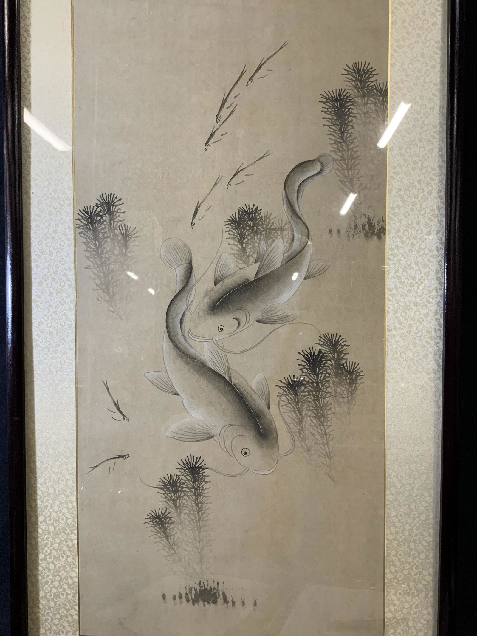 Framed East Asian Koi Fish Ink Artwork (1 of 10)