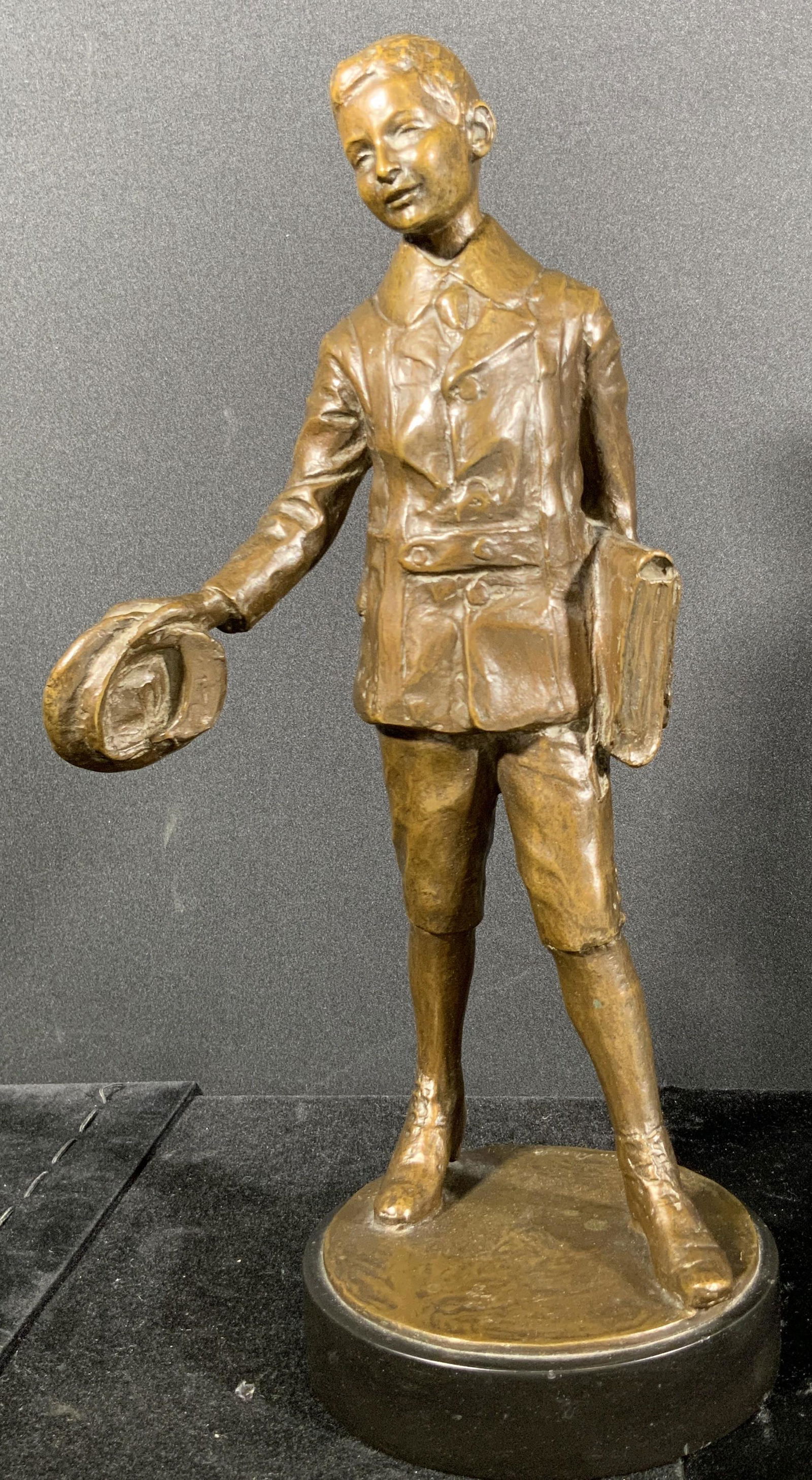 Signed MARTIN Bronze Boy W/ Hat Sculpture (1 of 16)