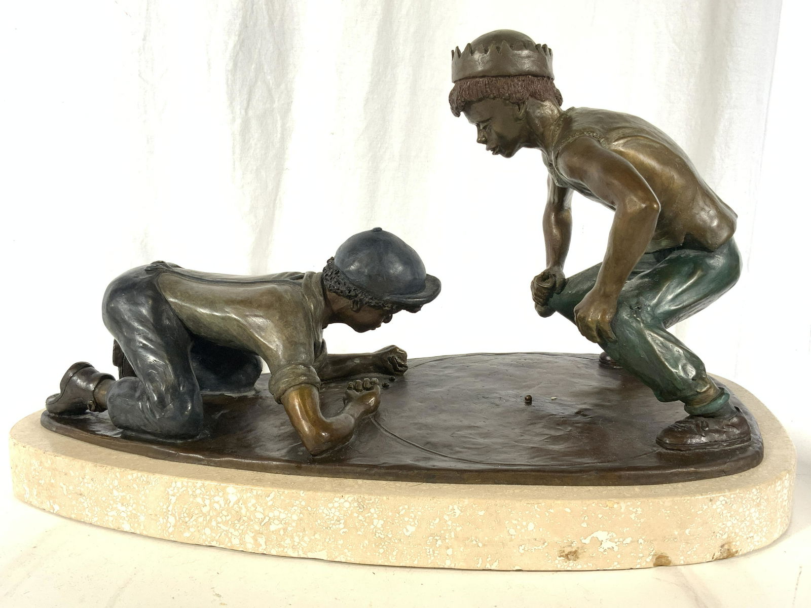 Signed ED SLATER Bronze Boys Playing Marbles (1 of 11)