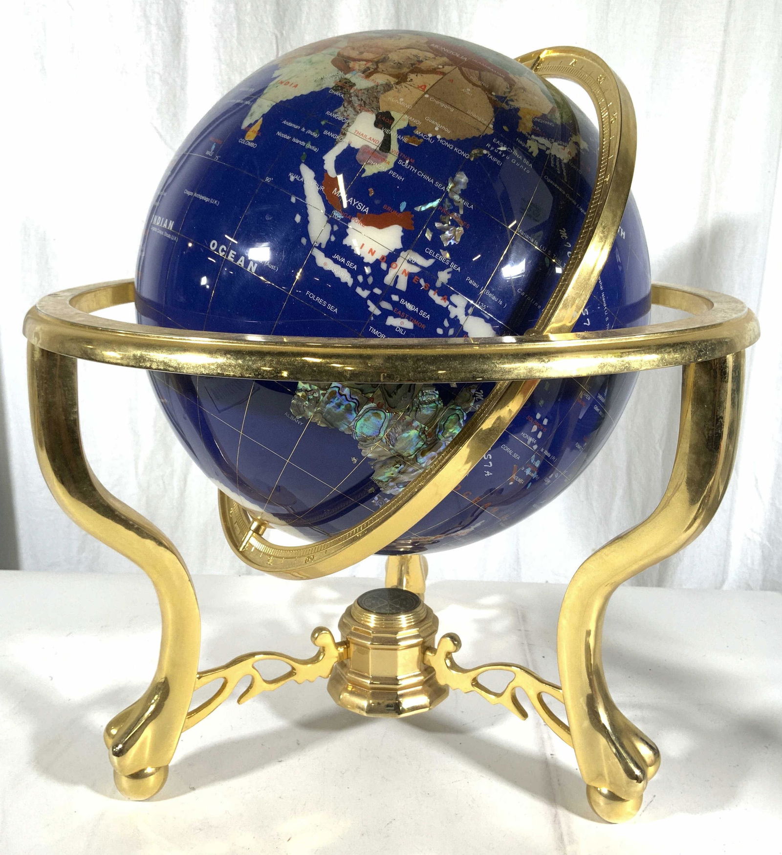 Bahama Blue Gemstone Globe W Gold Toned Tripod (1 of 10)