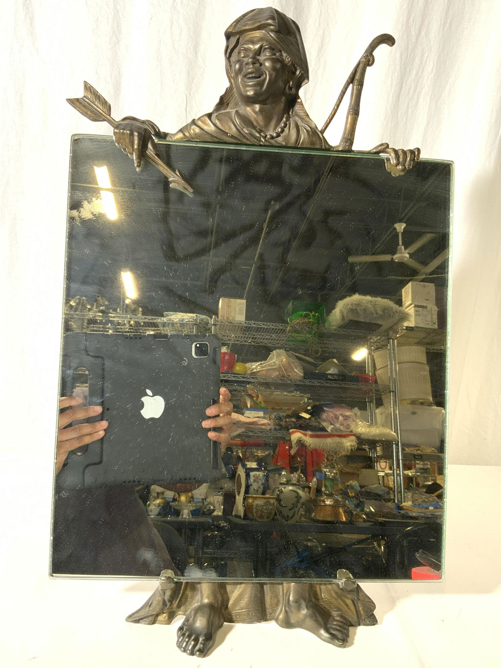 Vintage Female Figure Brass Stand Mirror (1 of 10)