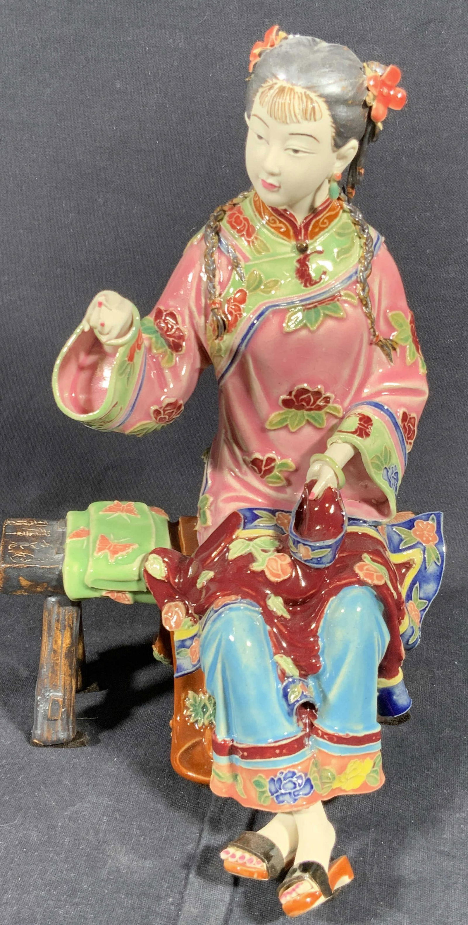 Vintage Sign Asian Ceramic Mending Female Figural (1 of 15)