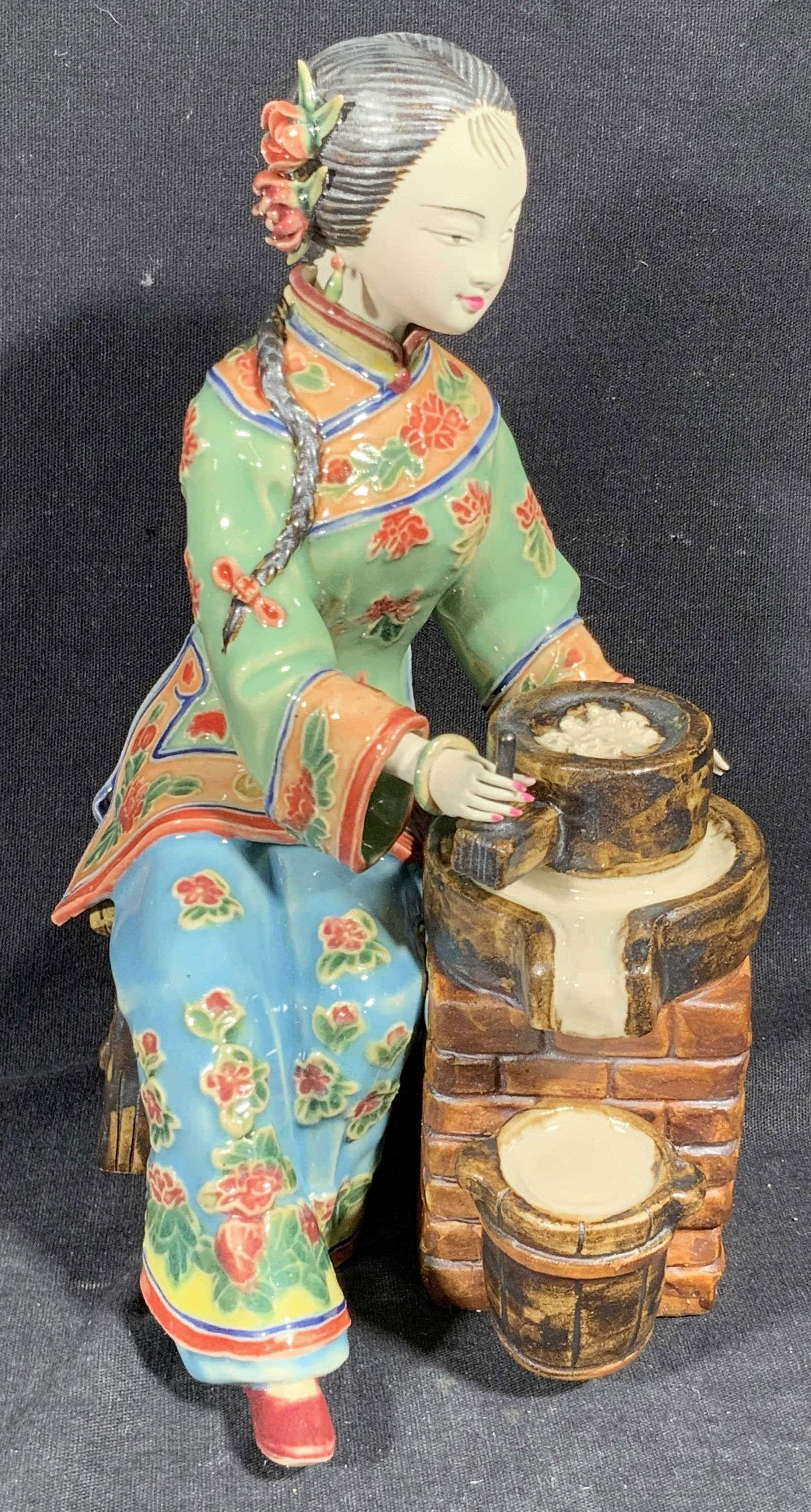 Vintage Signed Asian Ceramic Female Miller (1 of 13)