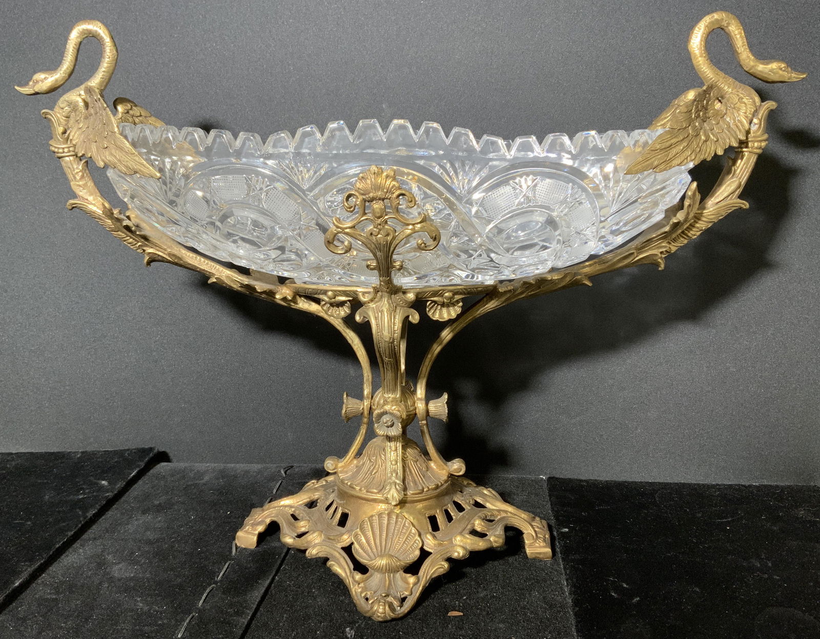 Cut Glass & Brass Centerpiece Bowl (1 of 13)