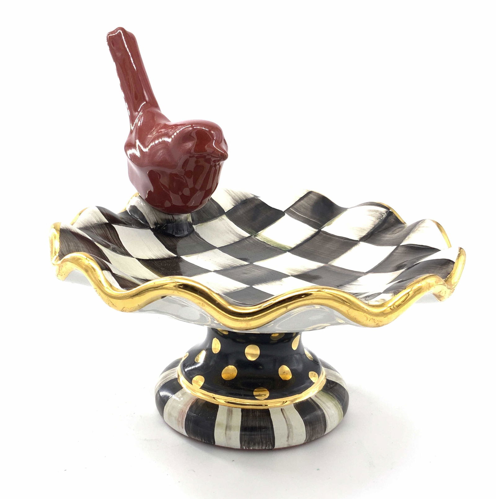 MACKENZIE CHILDS Ceramic Bird Figure Pedestal Dish (1 of 14)