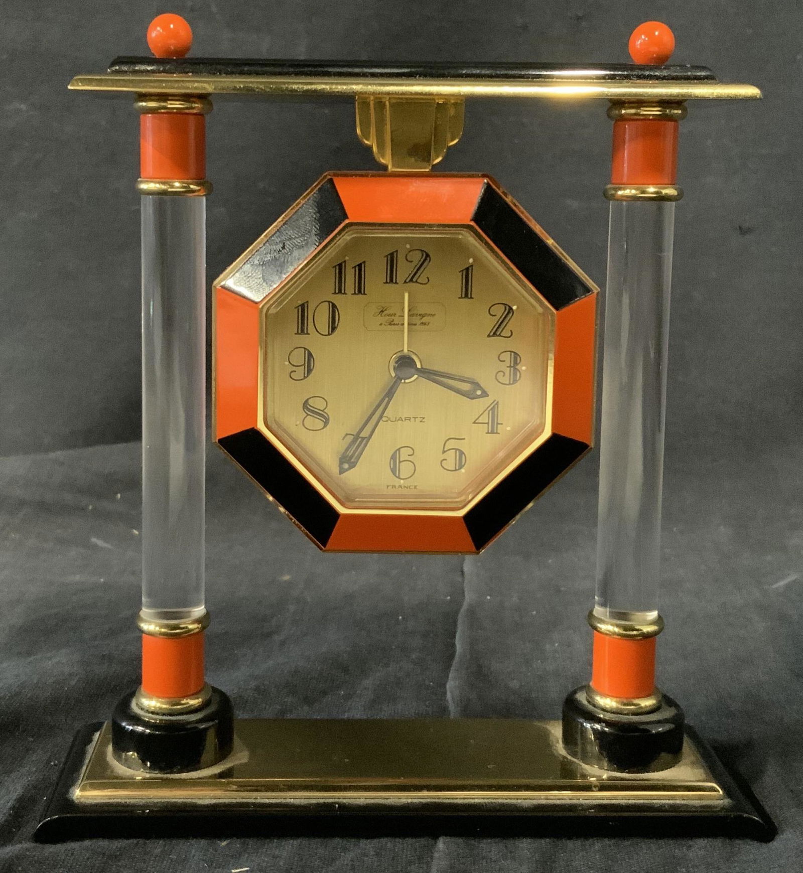 French Tabletop Timepiece Resin and Brass (1 of 11)