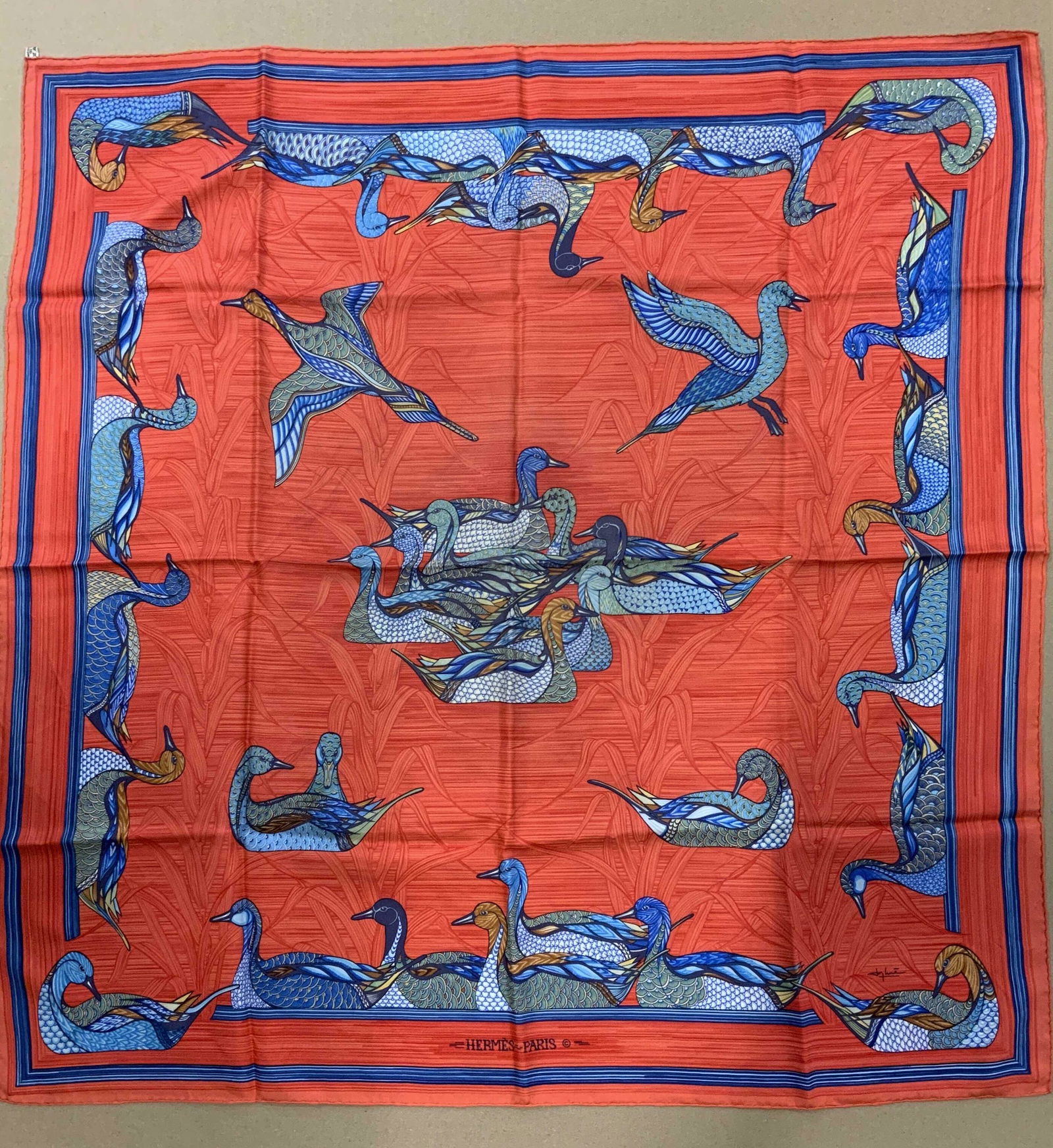 VINTAGE HERMÈS - PARIS Patterned Duck Silk Scarf (1 of 9)