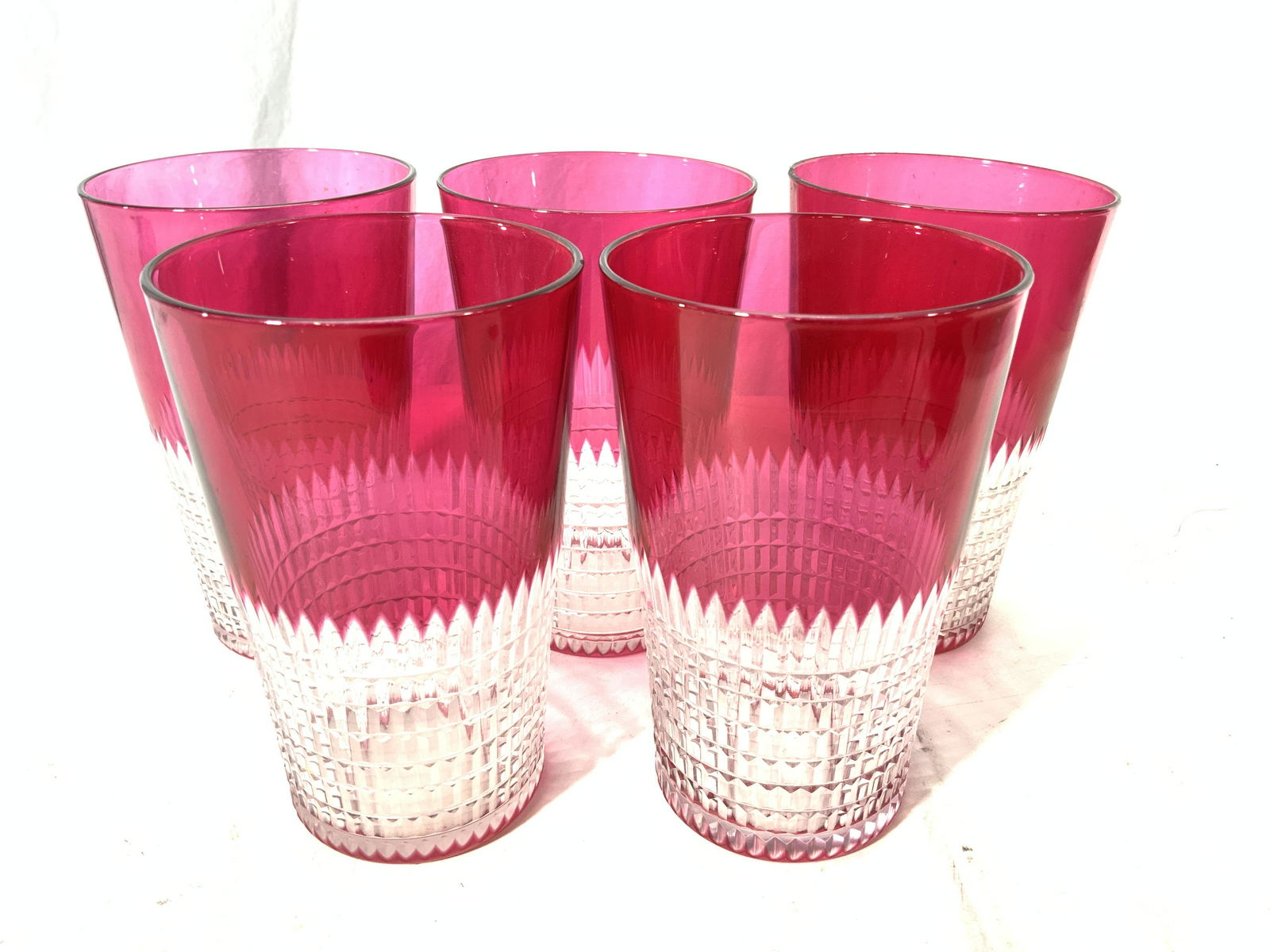 Set 5 Vintage Pink Cut Crystal Glasses, Glassware (1 of 10)