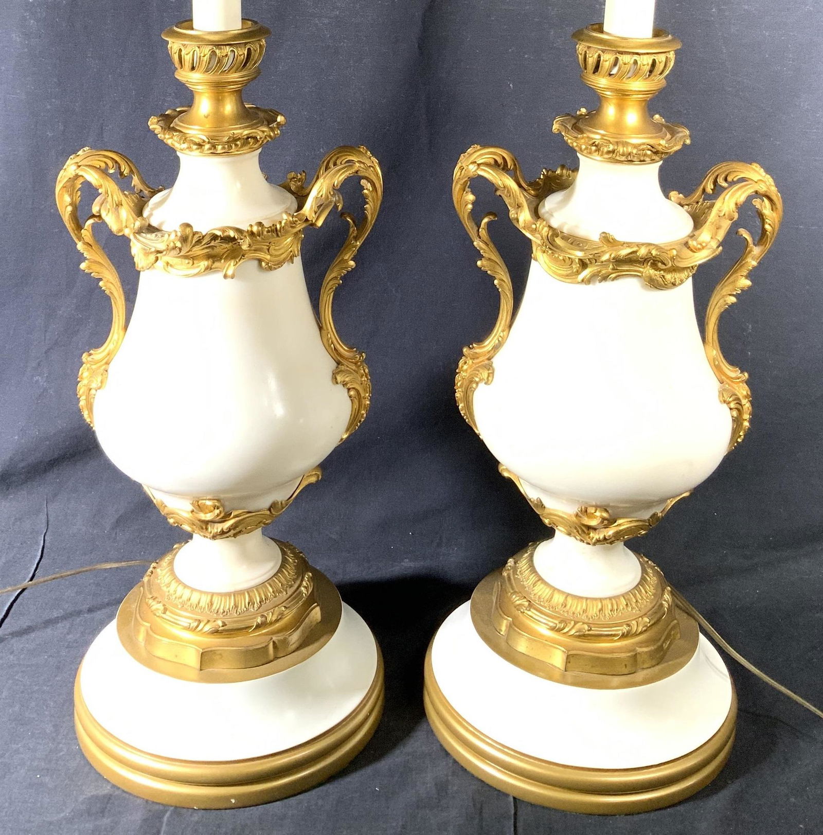 Pair Vintage Stone & Ornate Brass Lamps (1 of 13)