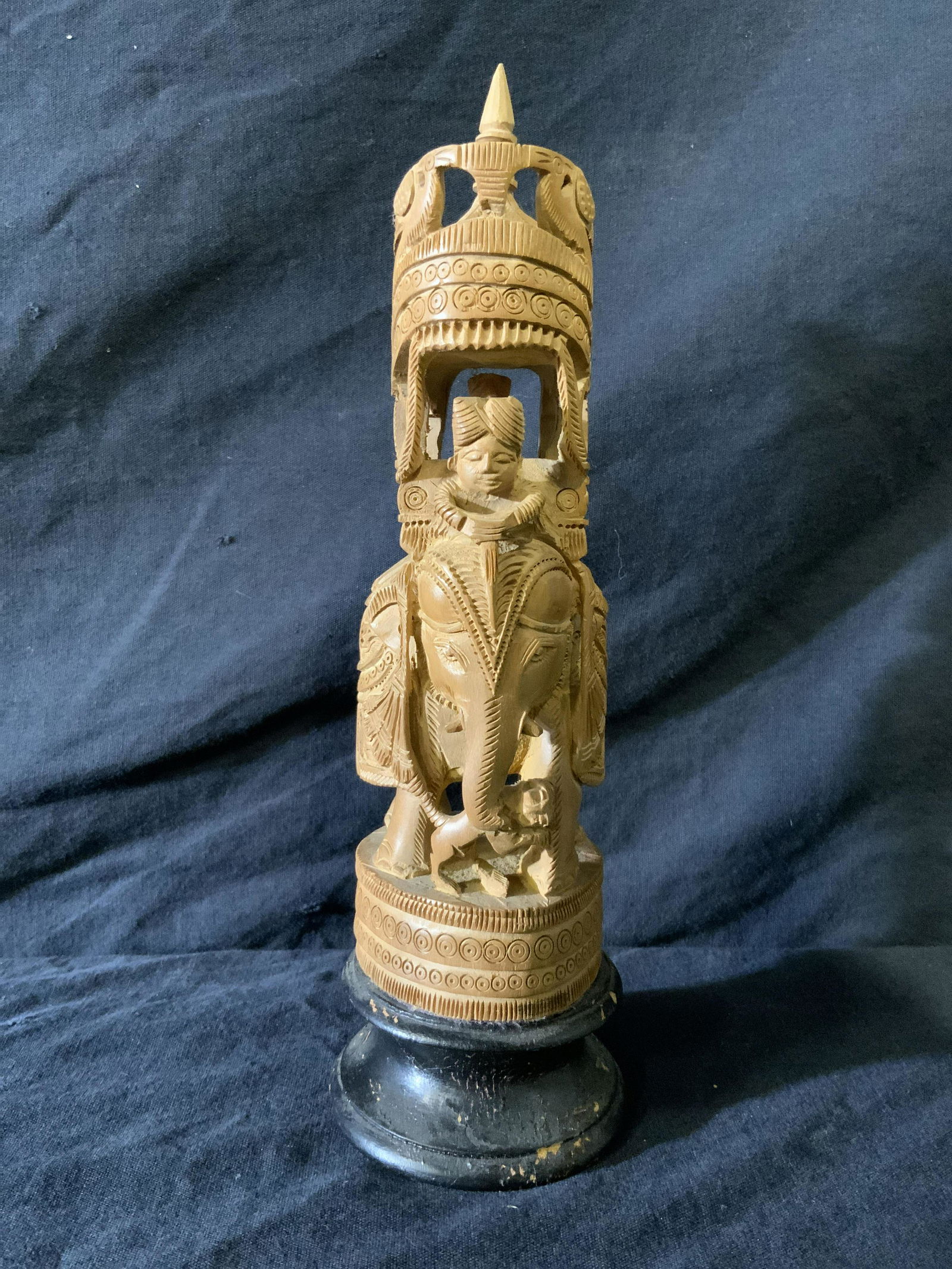 Hand Carved Wooden Elephant with Riders (1 of 12)