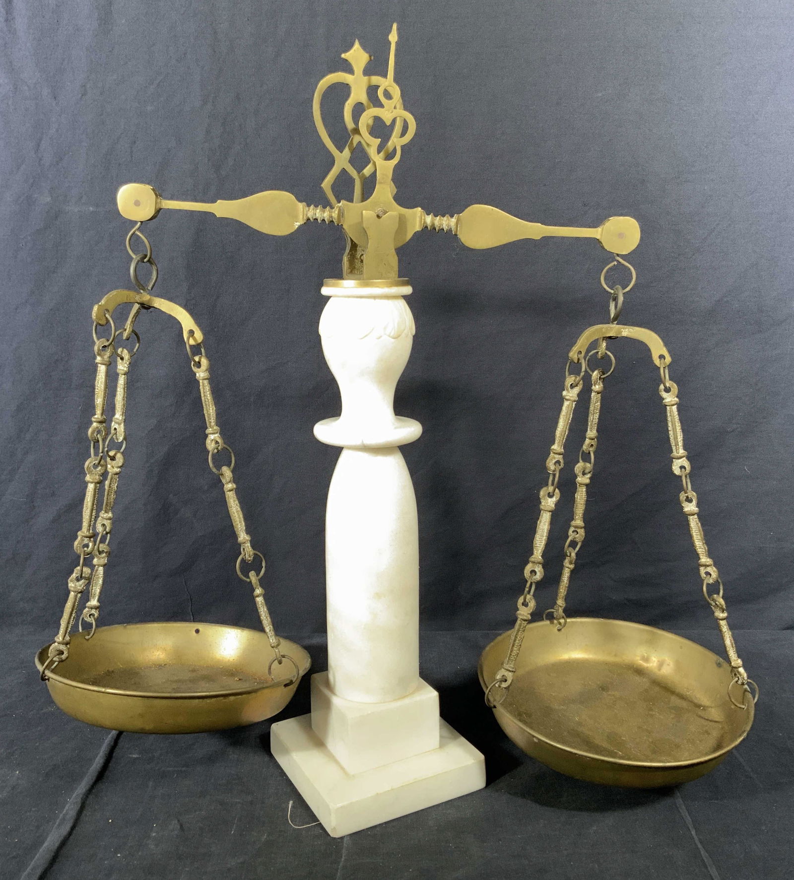 Vntg Brass Table Scale W Marble Column Base (1 of 10)