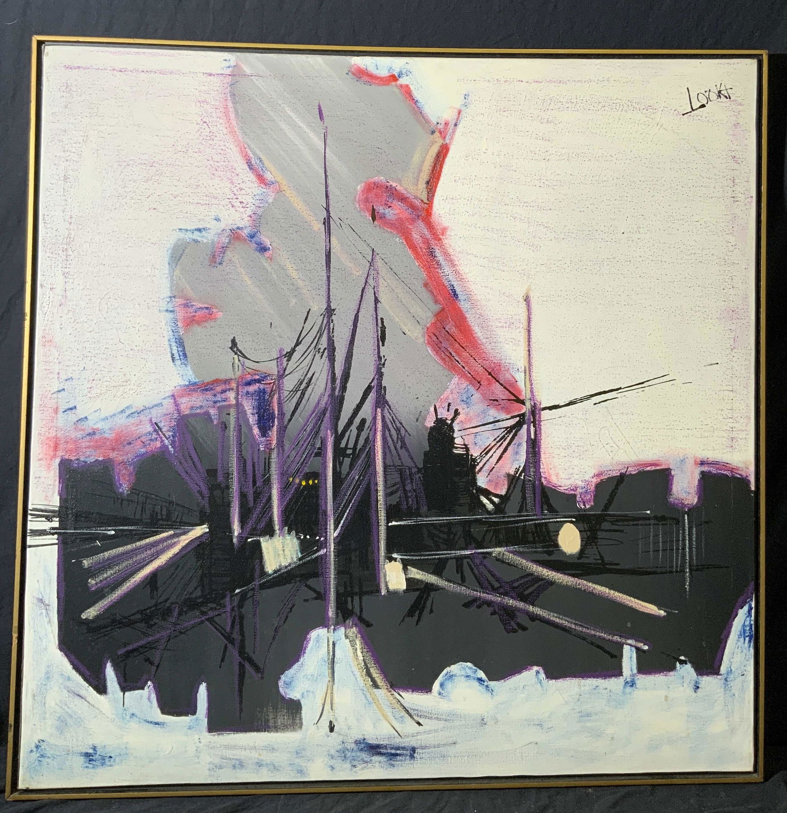 LOOKI Signed Acrylic on Canvas Industrial Painting (1 of 14)