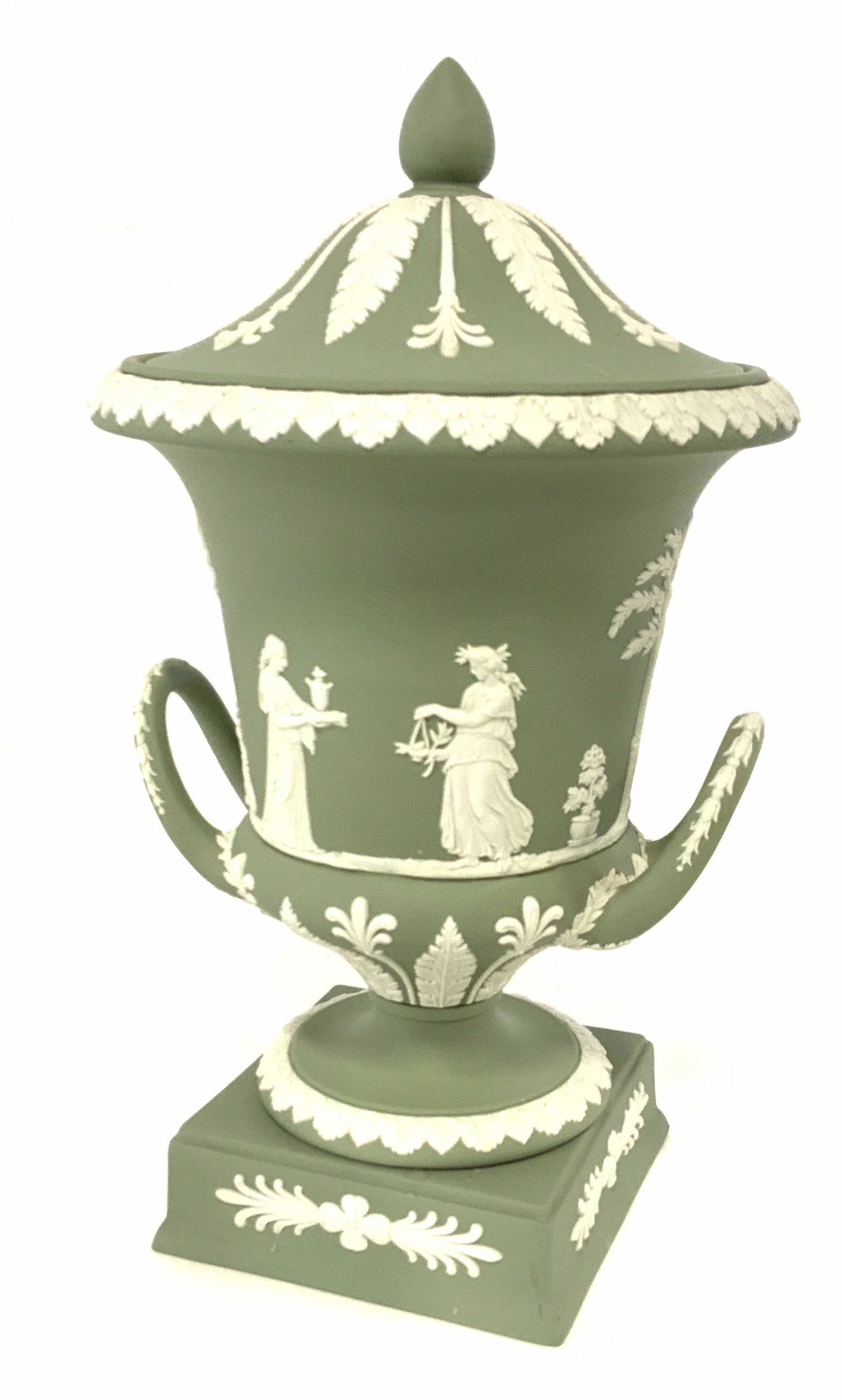 Wedgwood Green Neoclassical Lidded Porcelain Urn (1 of 10)