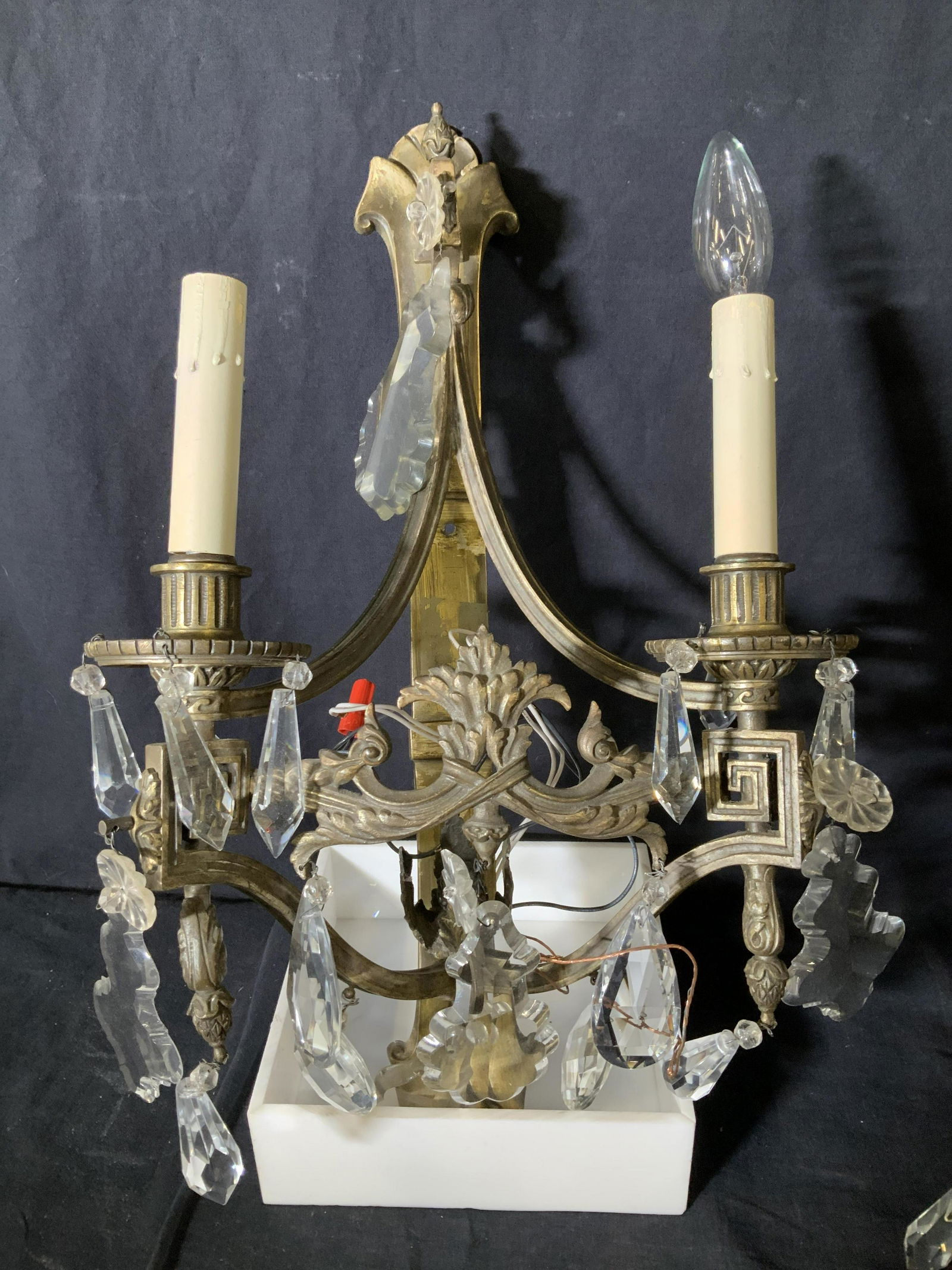 Pair Bronze Sconces with Dangling Prisms (1 of 15)