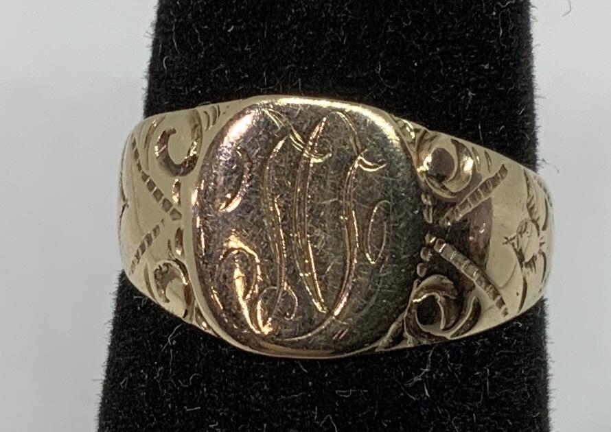 Monogrammed Etched 14 karat Rose Gold Ring (1 of 8)