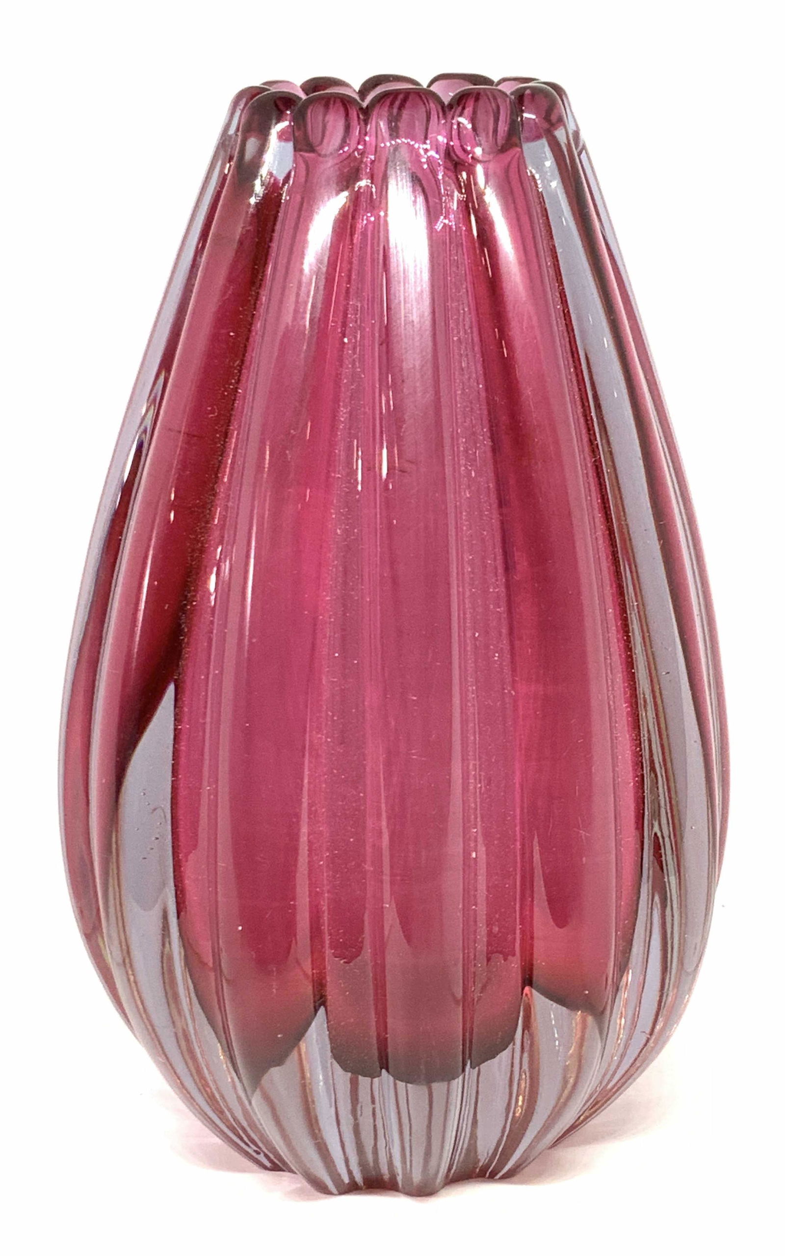 Murano Cranberry Glass Vase, vintage (1 of 9)