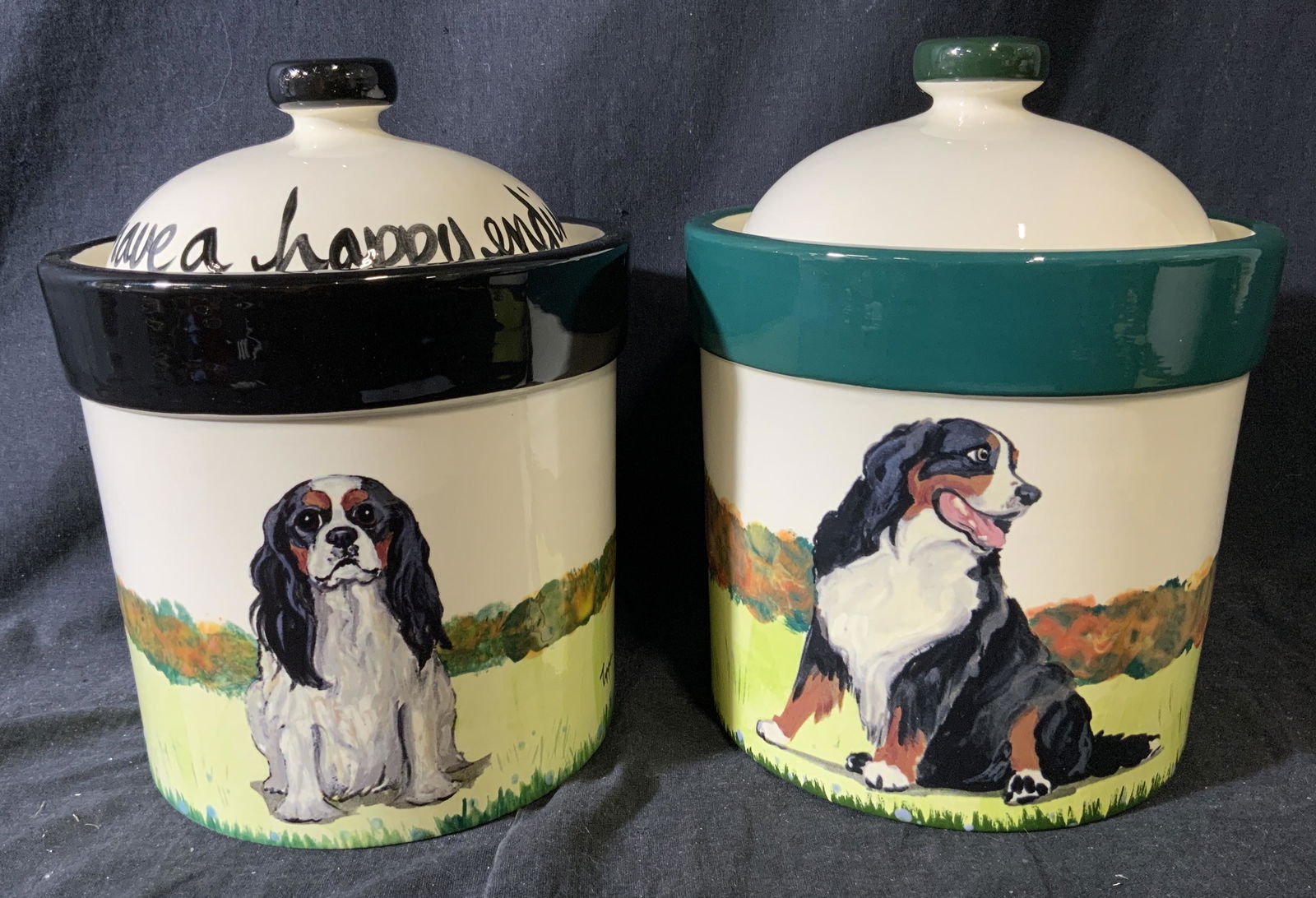 ZEPPA Signed Lot 2 Painted Long Haired Dog Jars (1 of 9)