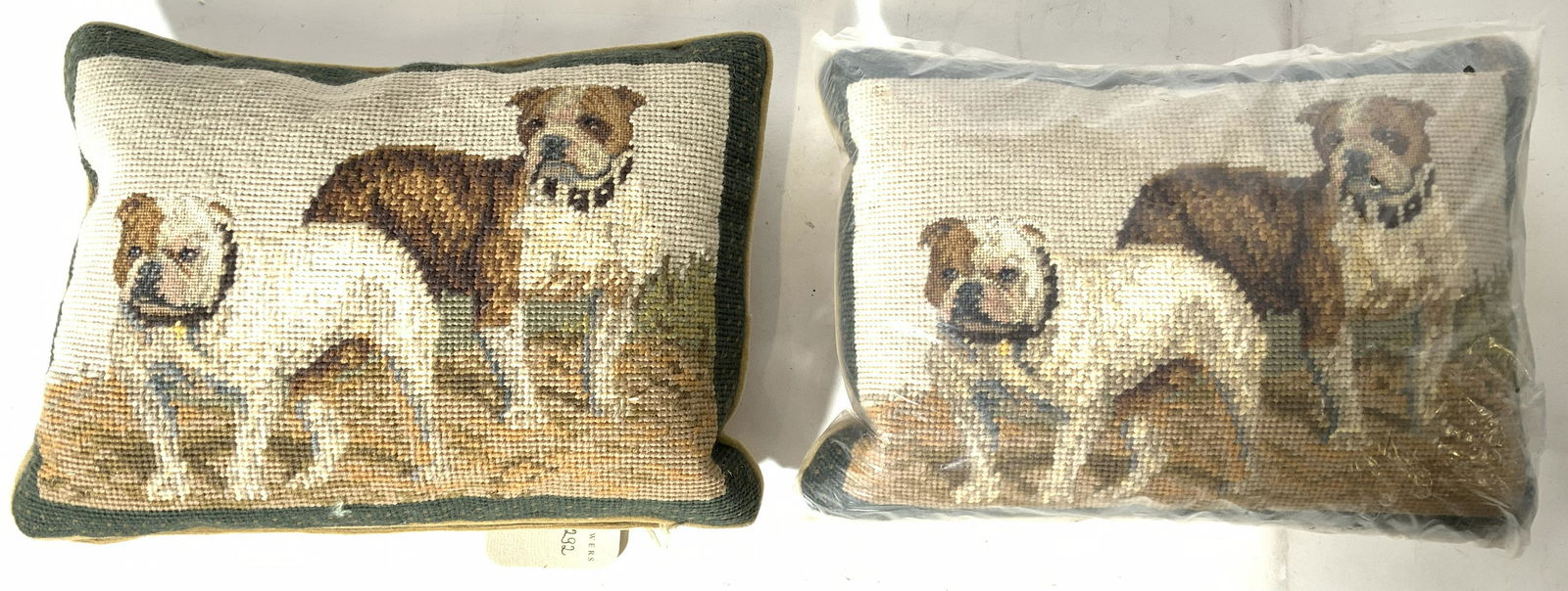 Pr MAYFLOWERS Needlepoint Pillows W Dog Depictions (1 of 8)