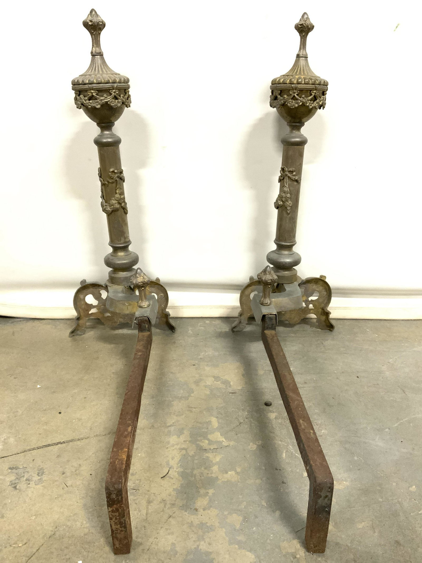 Pair Antique Gold Toned Brass Andirons (1 of 9)