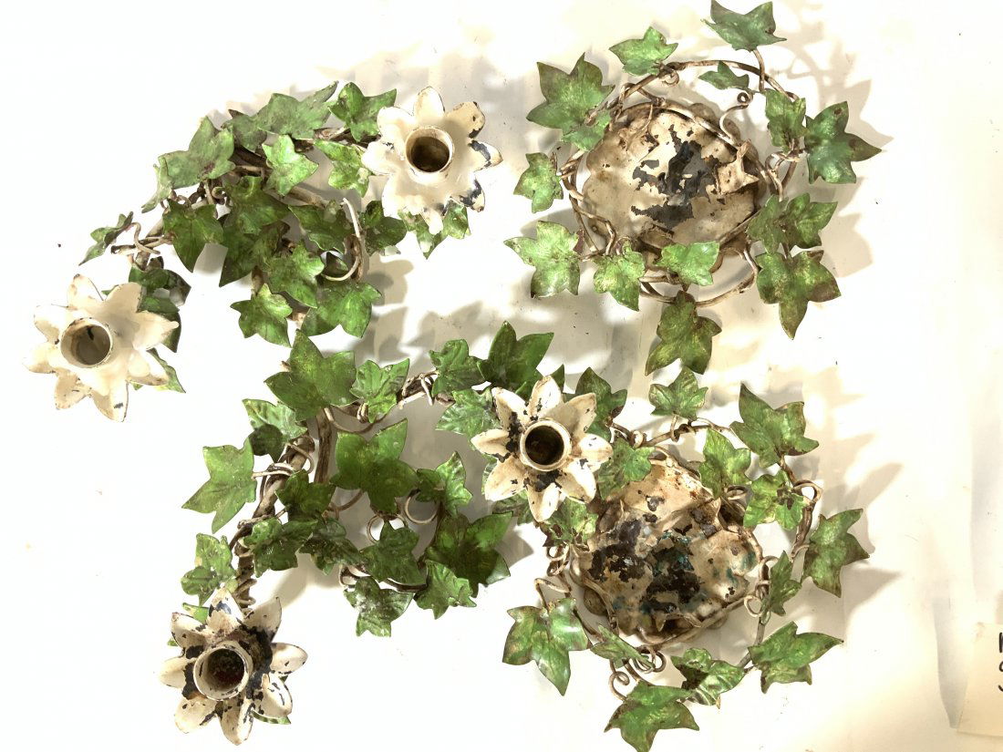 Set 4 Hand Painted Enamel Leaves Candelabras, IT (1 of 6)