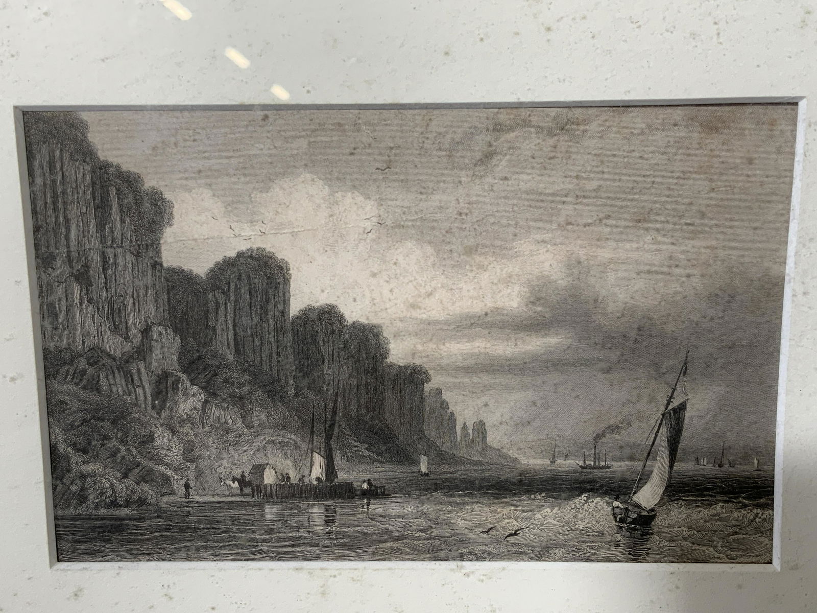 Framed Etching of sailboats at Bayside (1 of 8)