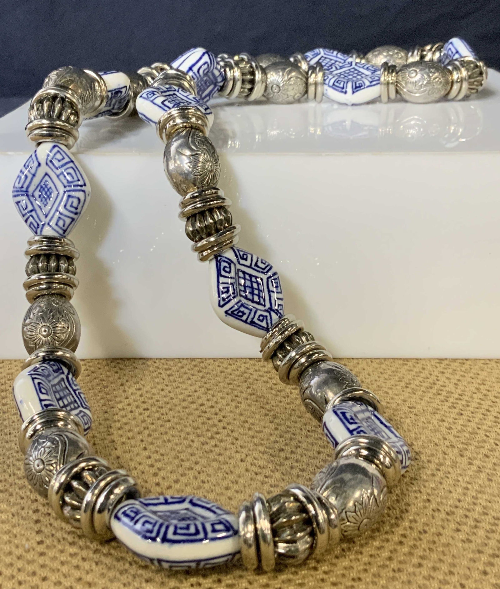 Ladies Chunky Necklace w Greek Key Porcelain Beads (1 of 6)