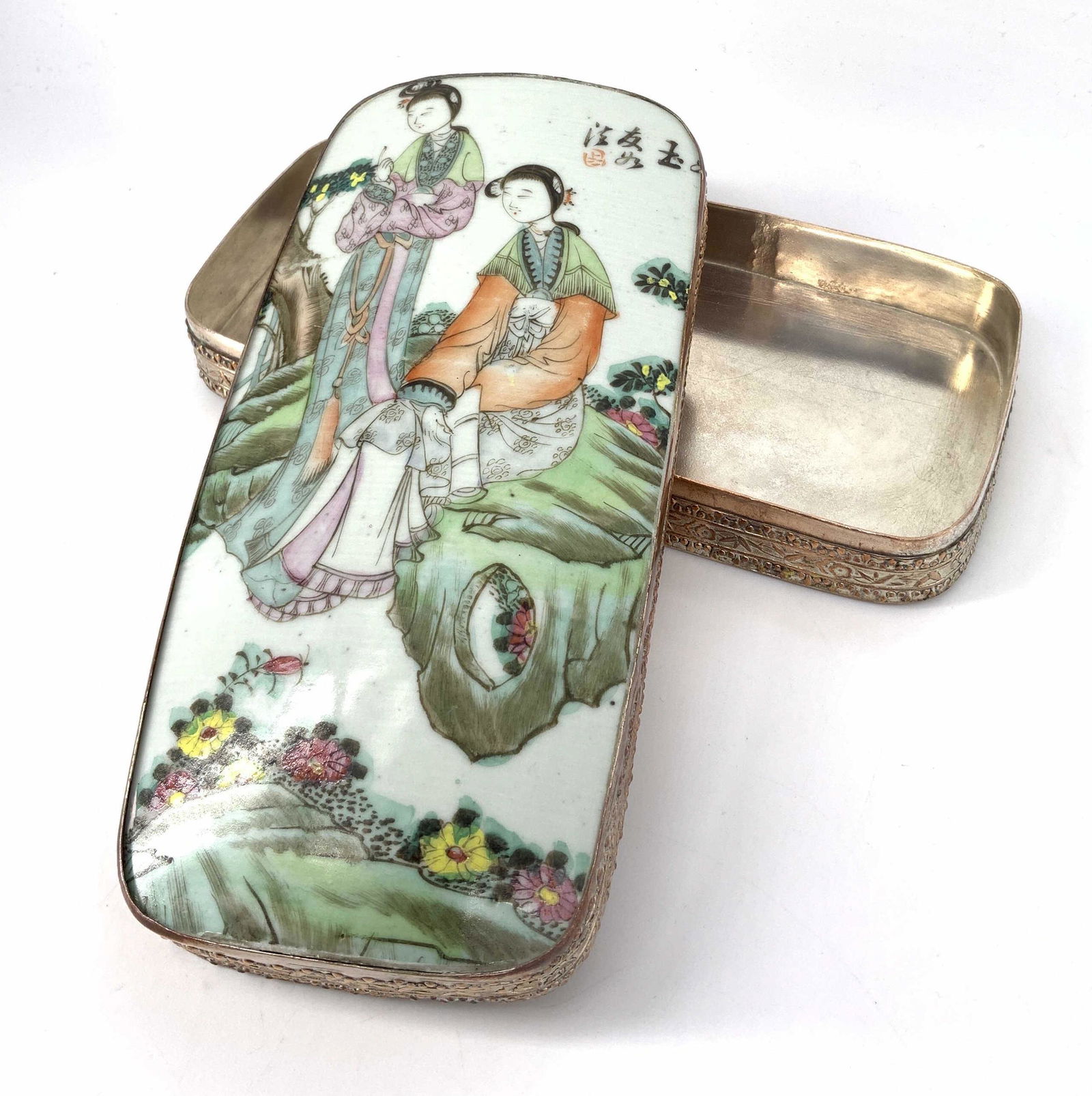 Eastern Asian Ceramic Brushed Copper Keepsake Box (1 of 7)