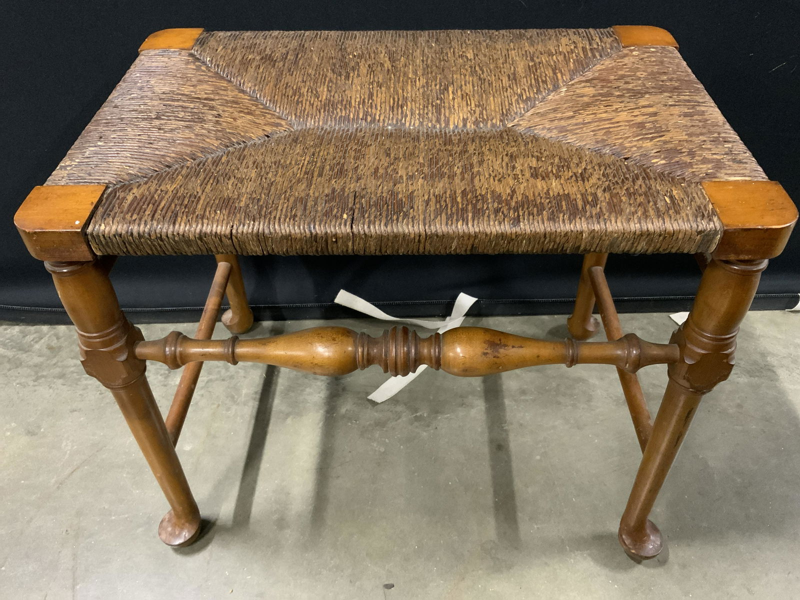 Vintage Wooden Footstool W Rush Top (1 of 9)