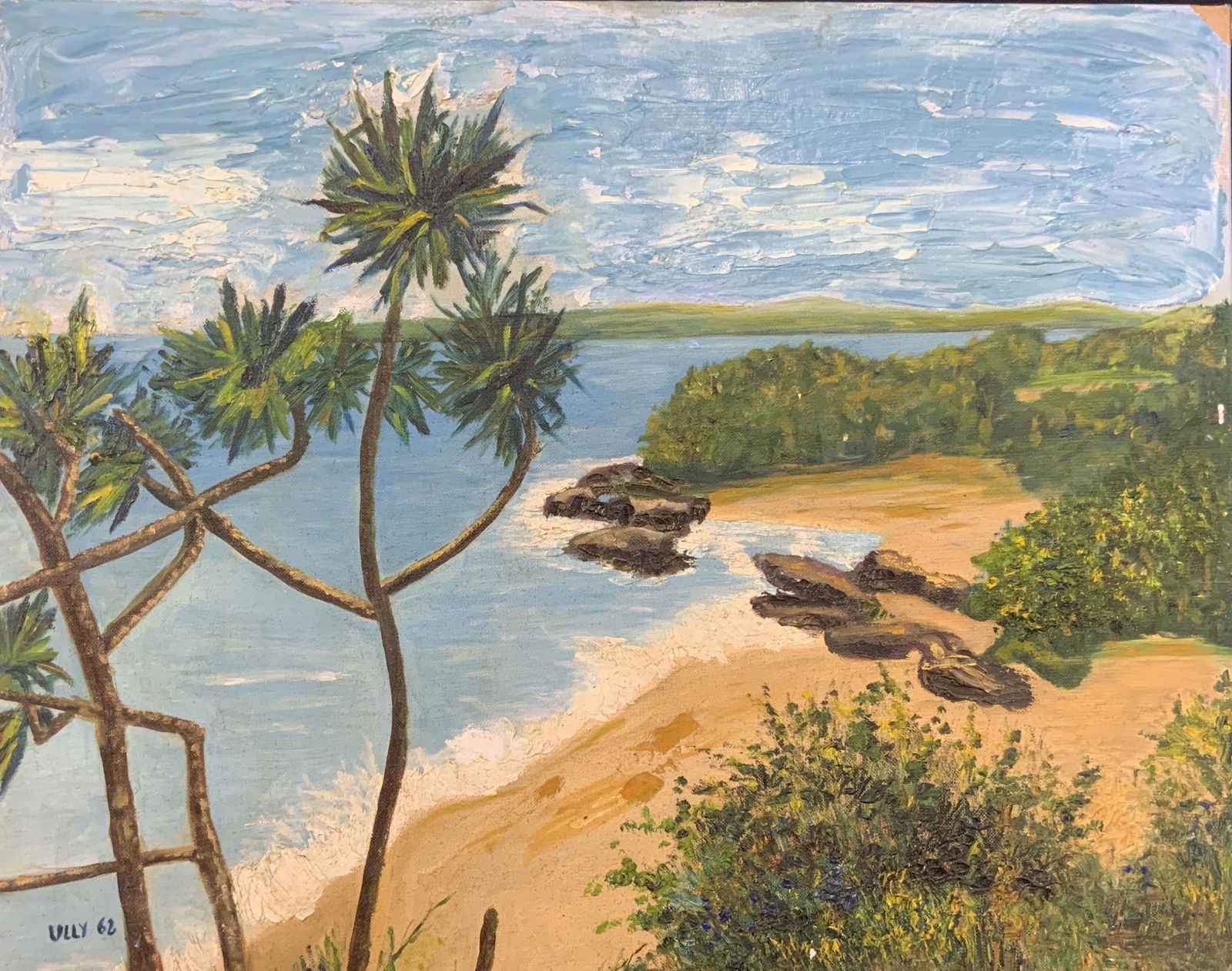 ULLY Signed Tropical Beach Oil On Canvas Board (1 of 7)