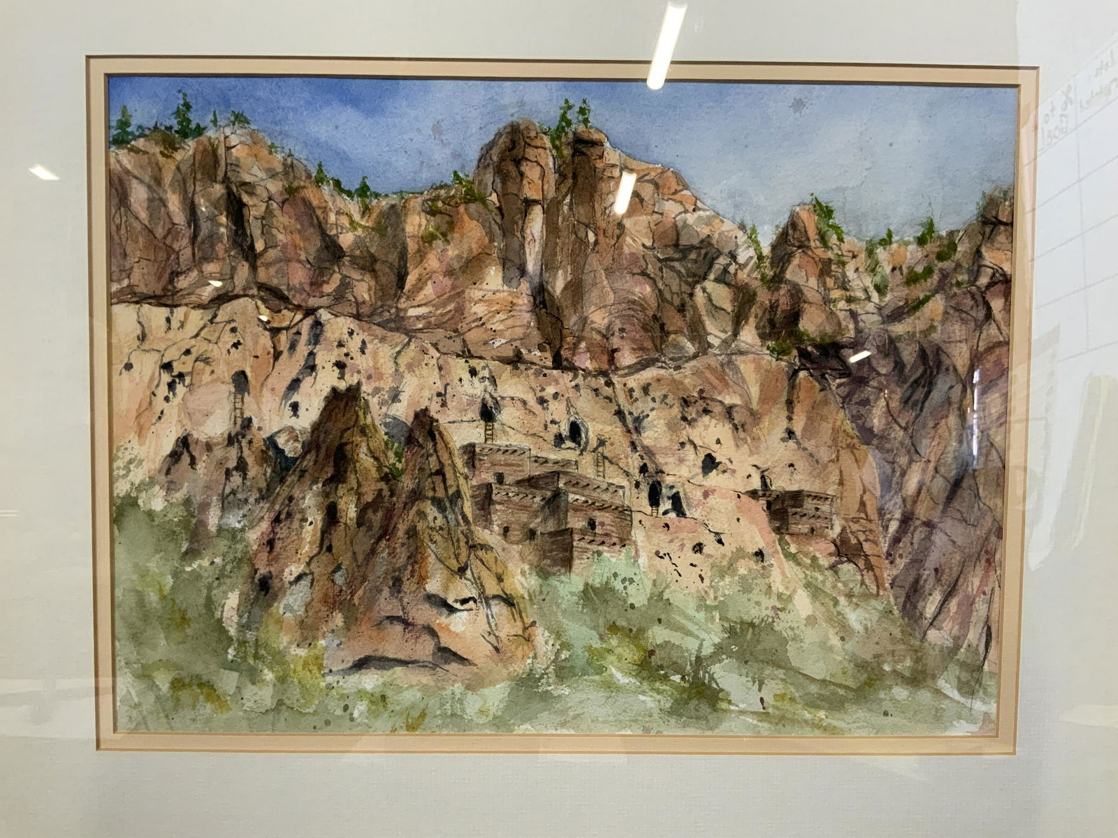 Watercolor On Paper Mountainside Cliff Dwellings (1 of 7)
