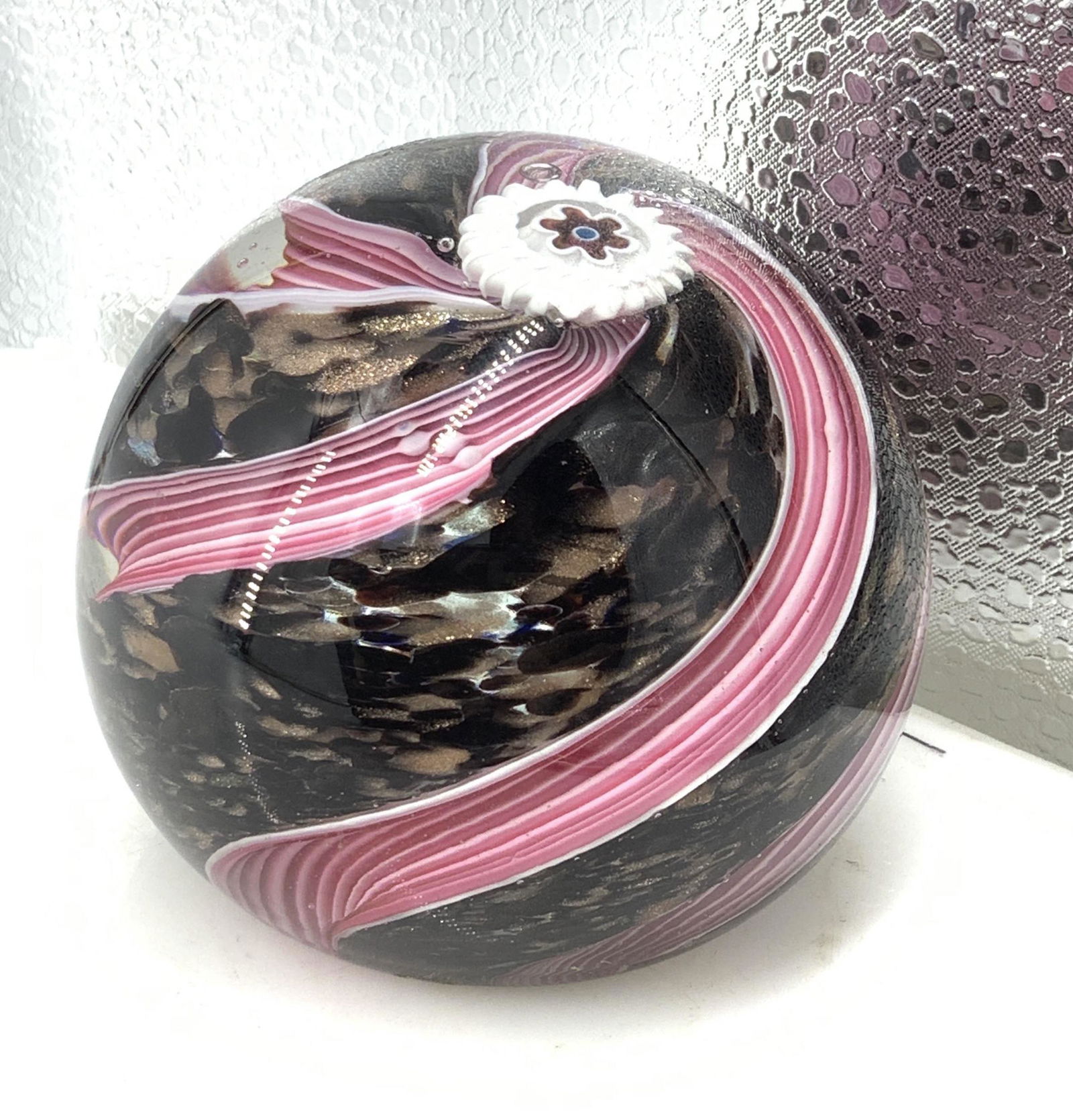 Art Glass Round Spiral Millefiori Paperweight (1 of 5)