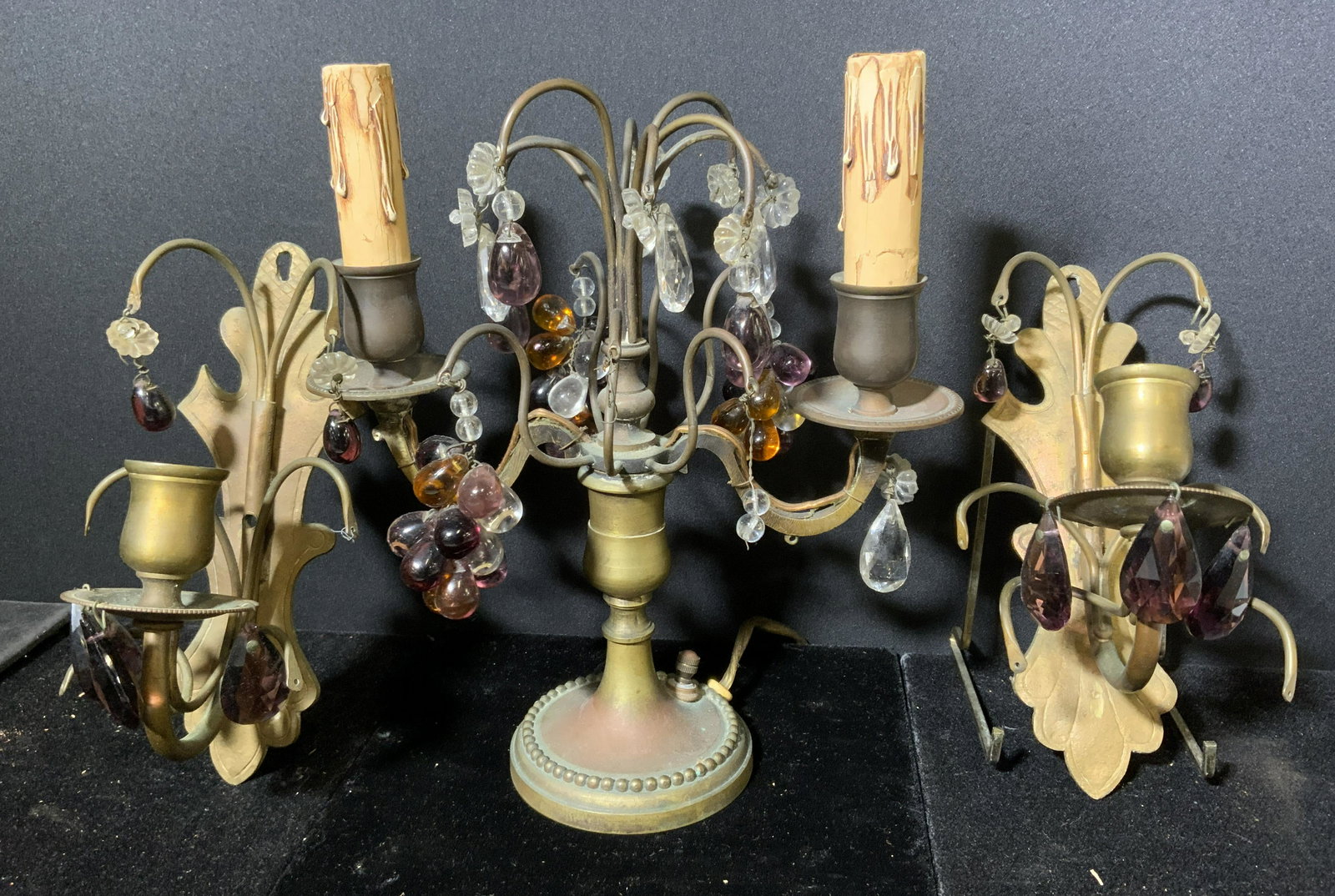 Set 3 Vintage Tabletop Lamp w Matching Sconces (1 of 5)