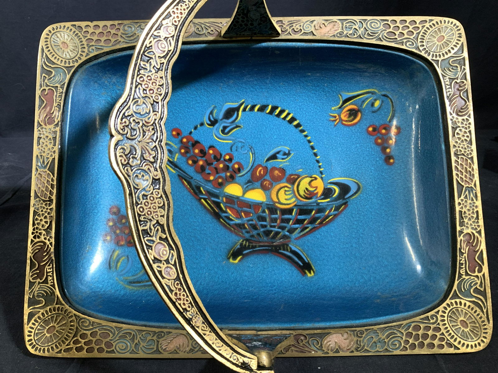 Collectible Brass & Enamel Footed Table Basket, (1 of 7)
